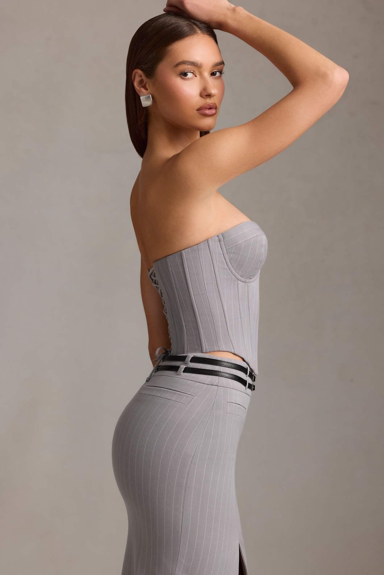 Pinstripe Lace-Up Corset Top in Grey Product Image