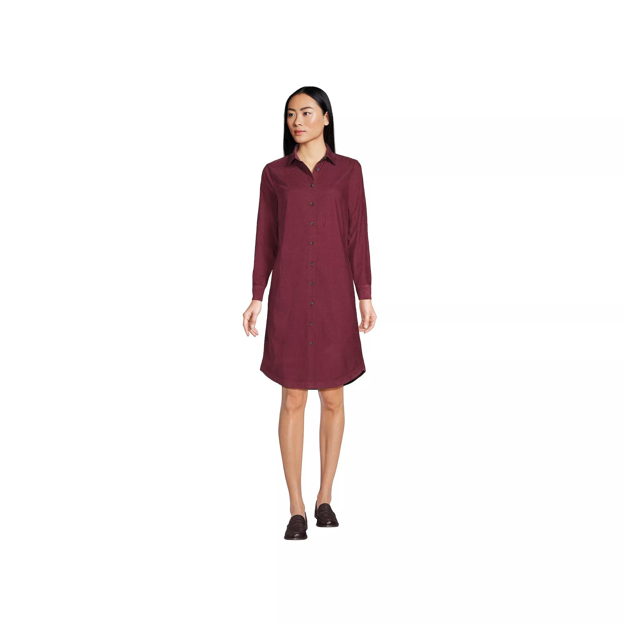 Women's Lands' End Pinwale Cord Button Front Dress, Size: Medium, Rich Red Product Image