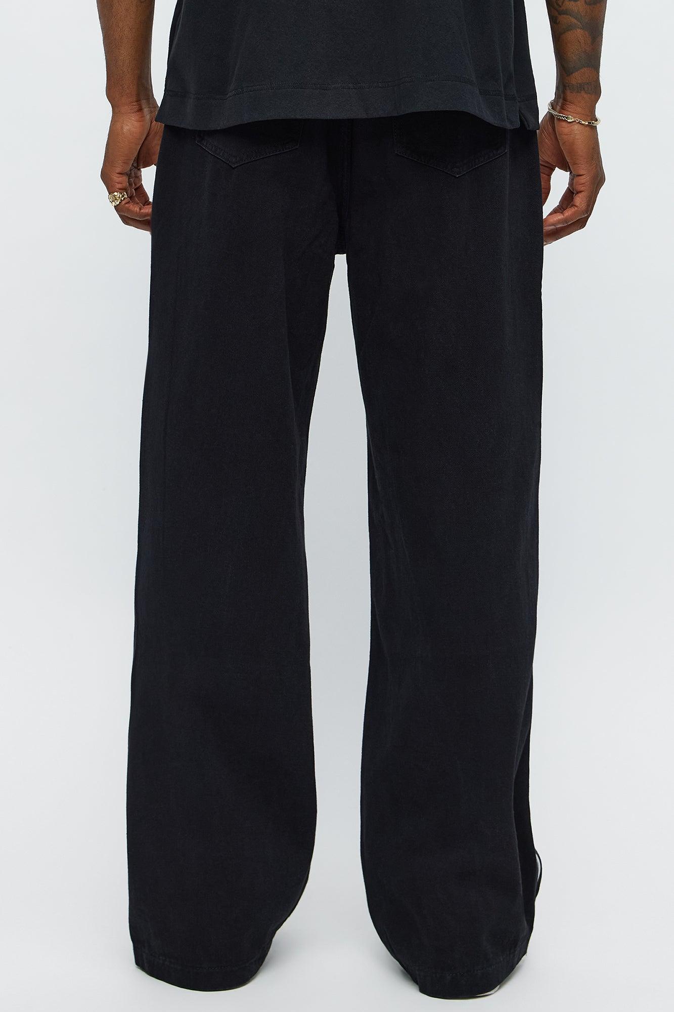 Baggy Side Stripe Zip Hit Jeans - Black Male Product Image