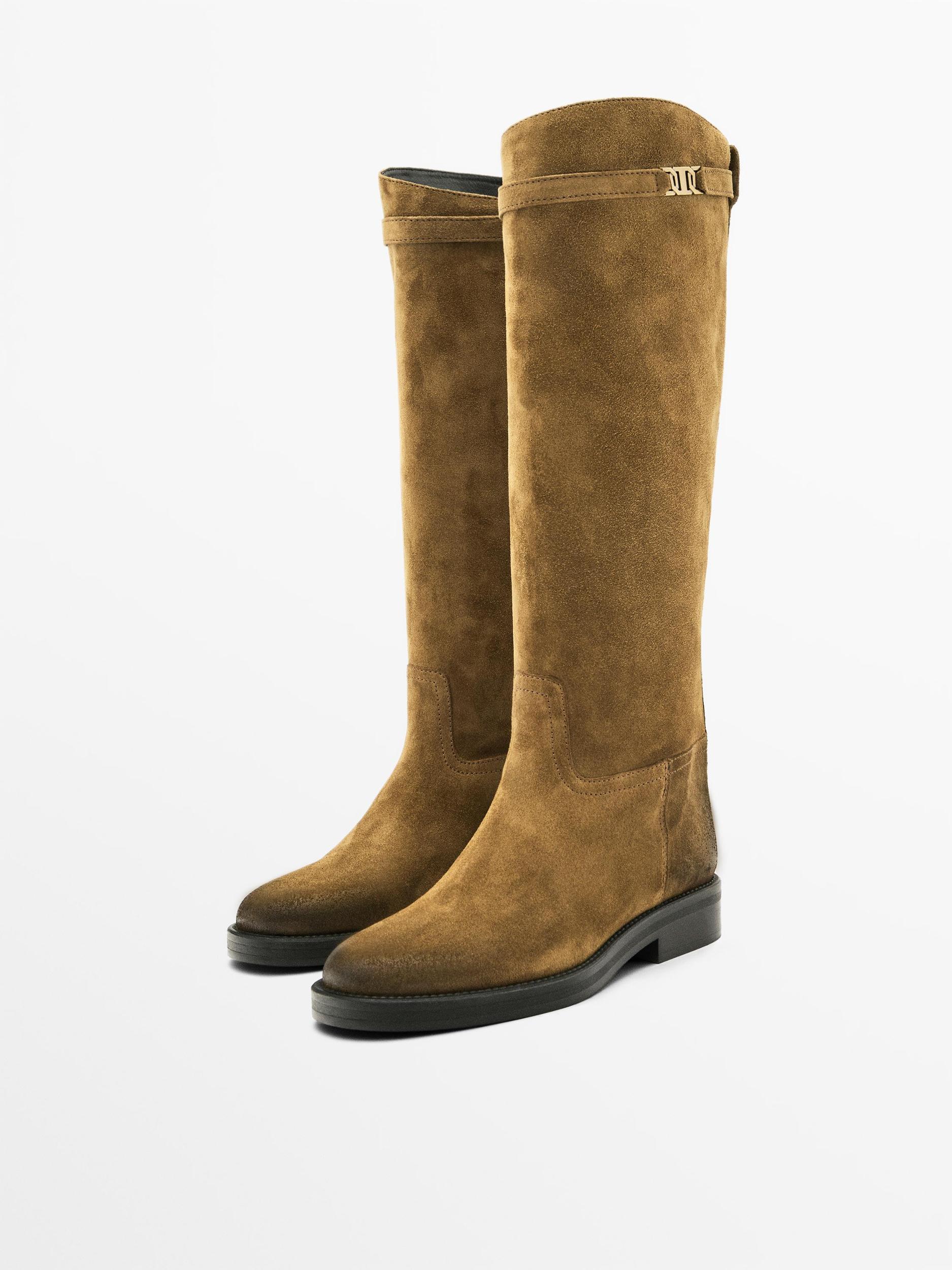 Oiled split suede riding boots Product Image