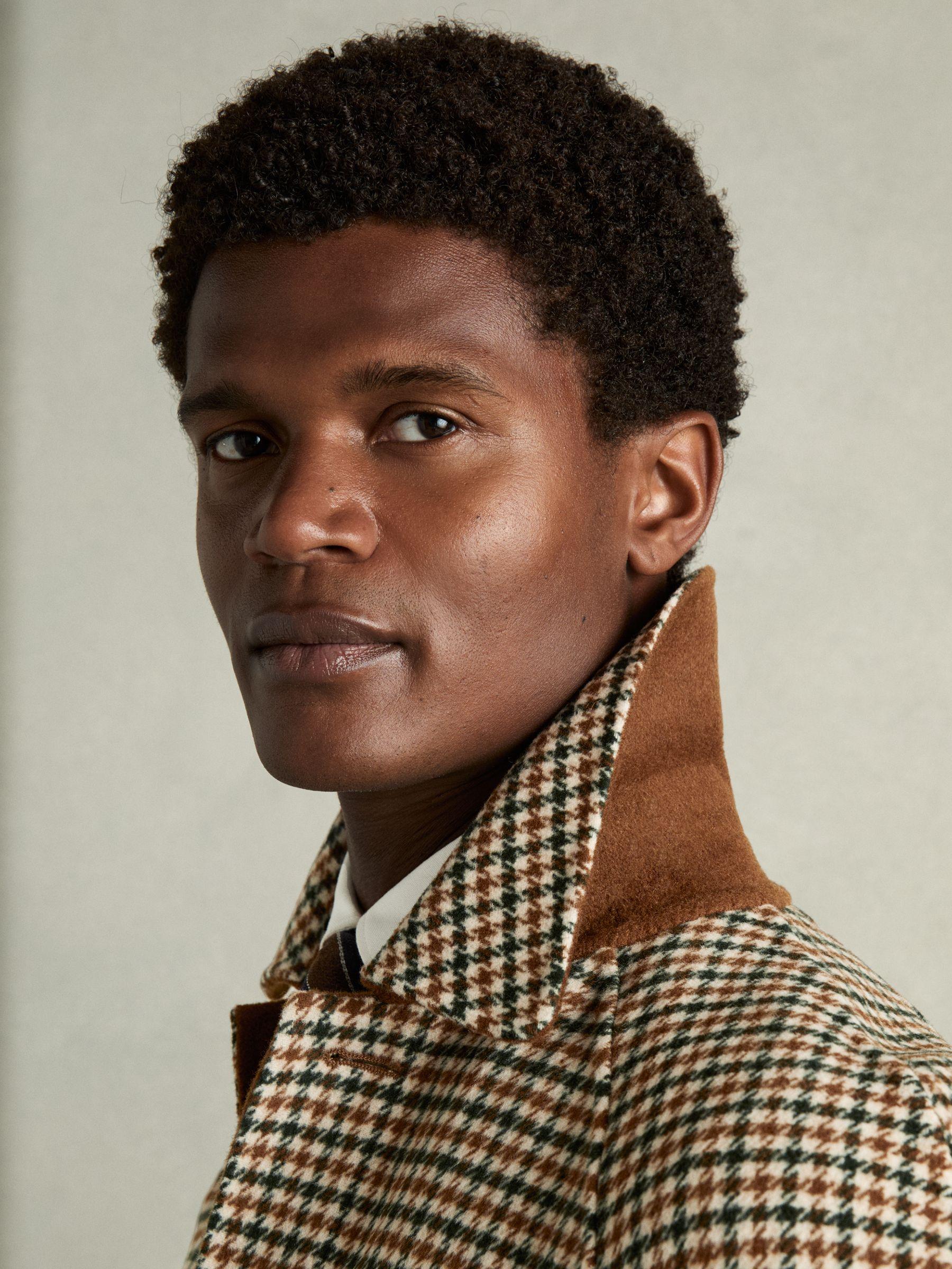 Wool Dogtooth Check Car Coat in Brown Multi Product Image