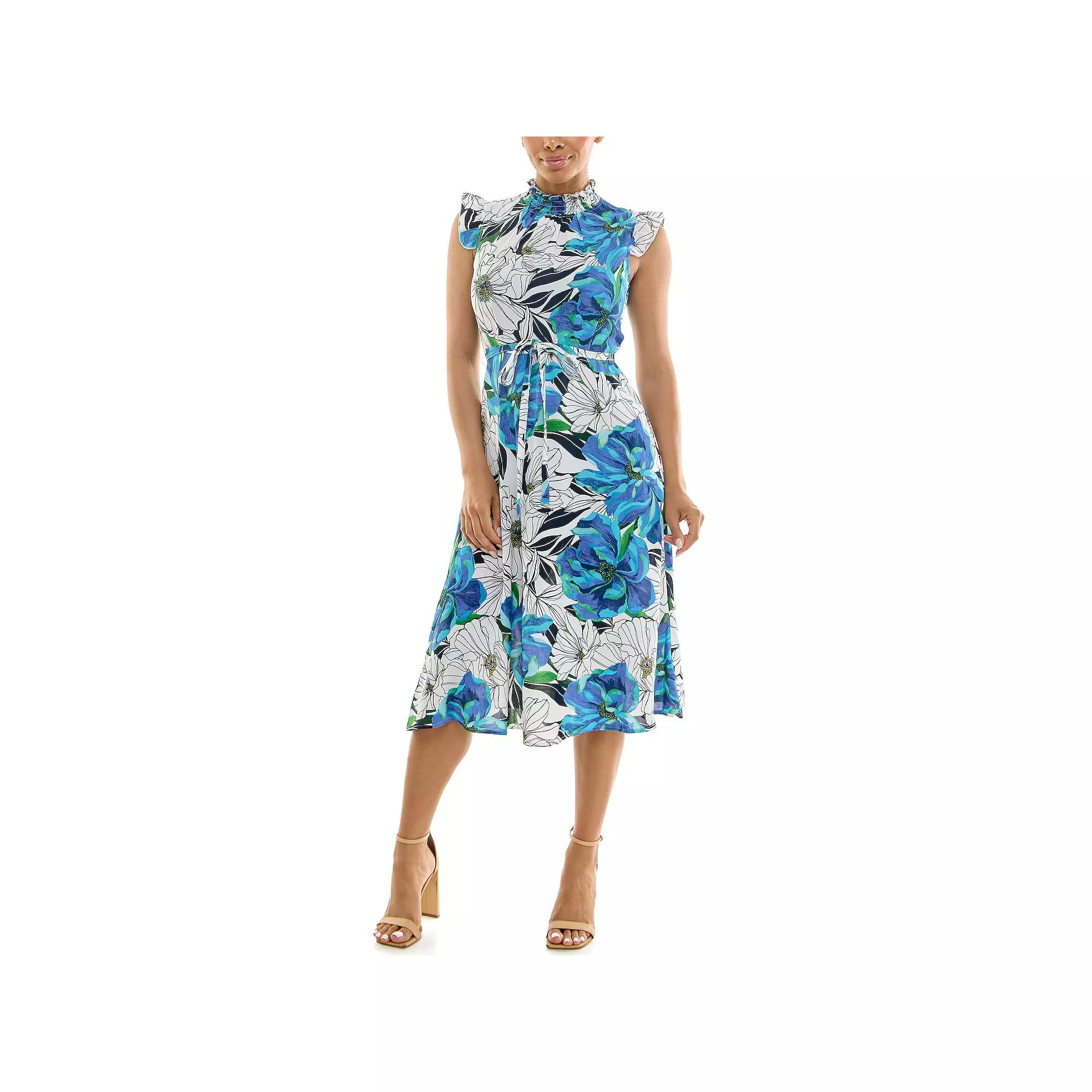 Women's Nina Leonard Smocked Printed Dress,  Product Image