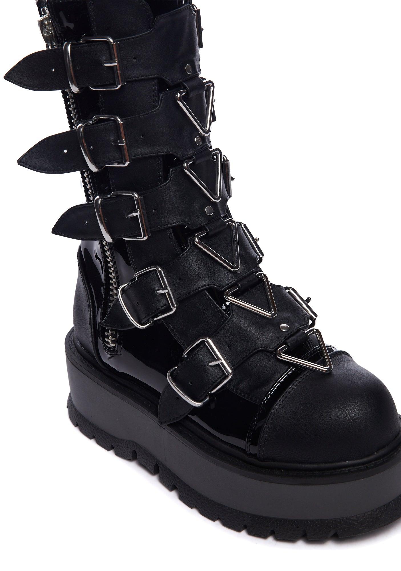 Demonia Slacker-160 Buckle Combat Boots - Black Product Image