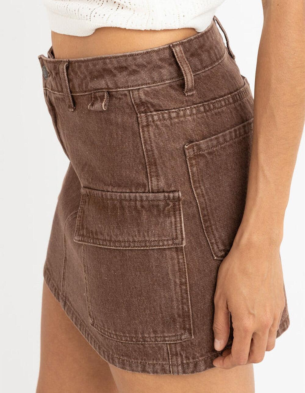 RHYTHM Cargo Womens Denim Mini Skirt - BROWN Product Image