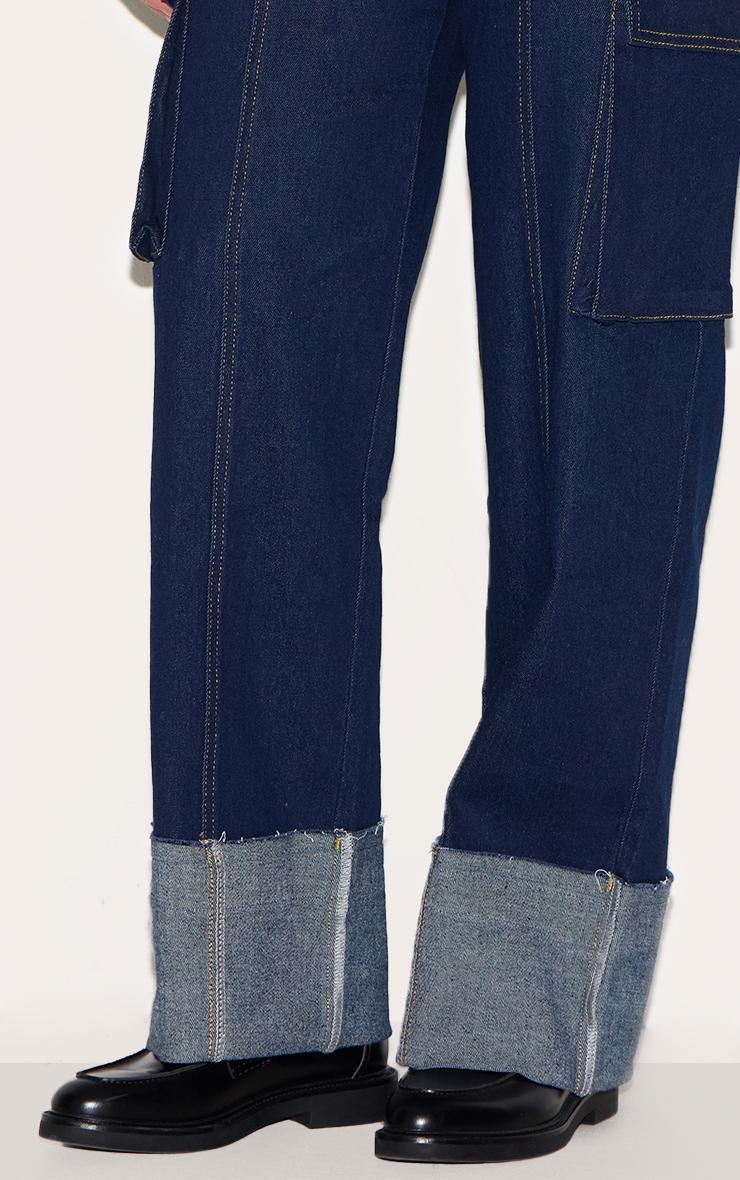 Shape Indigo Stretch Denim Highwaisted Turn Up Hem Cargo Jeans Product Image