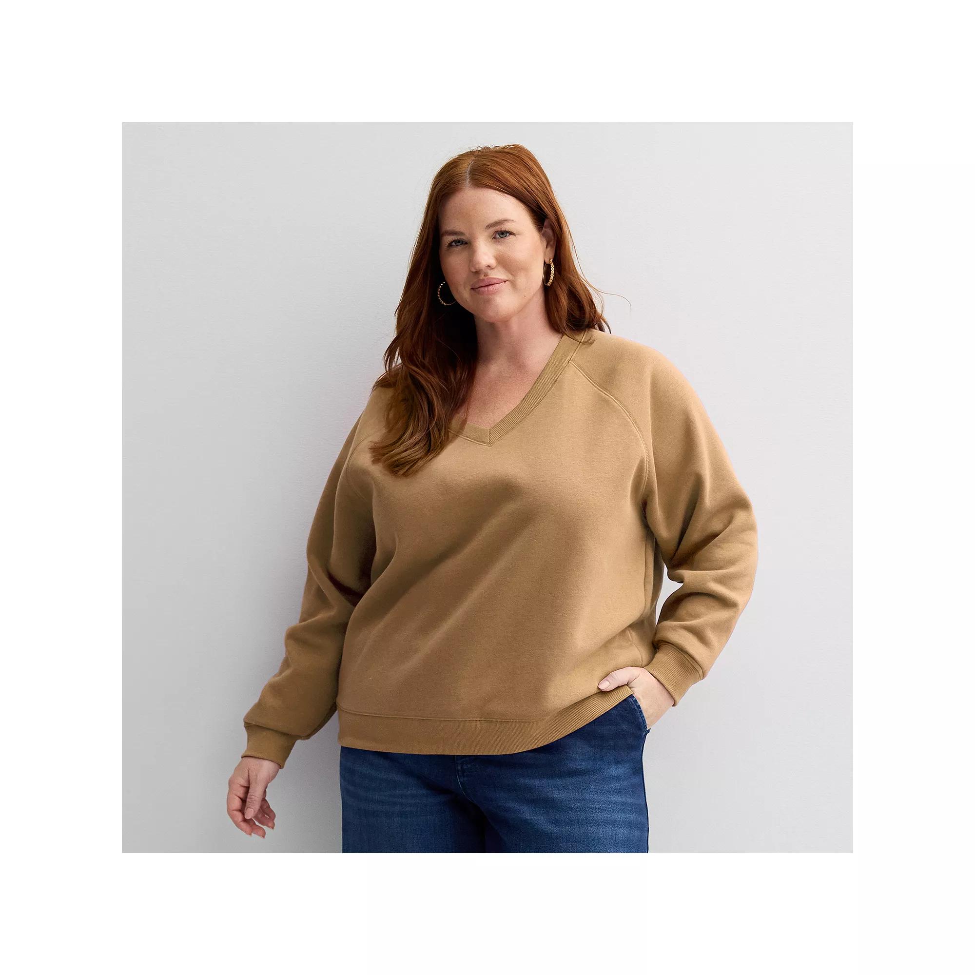 Plus Size Sonoma Goods For Life® V-Neck Sweatshirt, Women's, Size: 1XL, Fantasy Pink Product Image