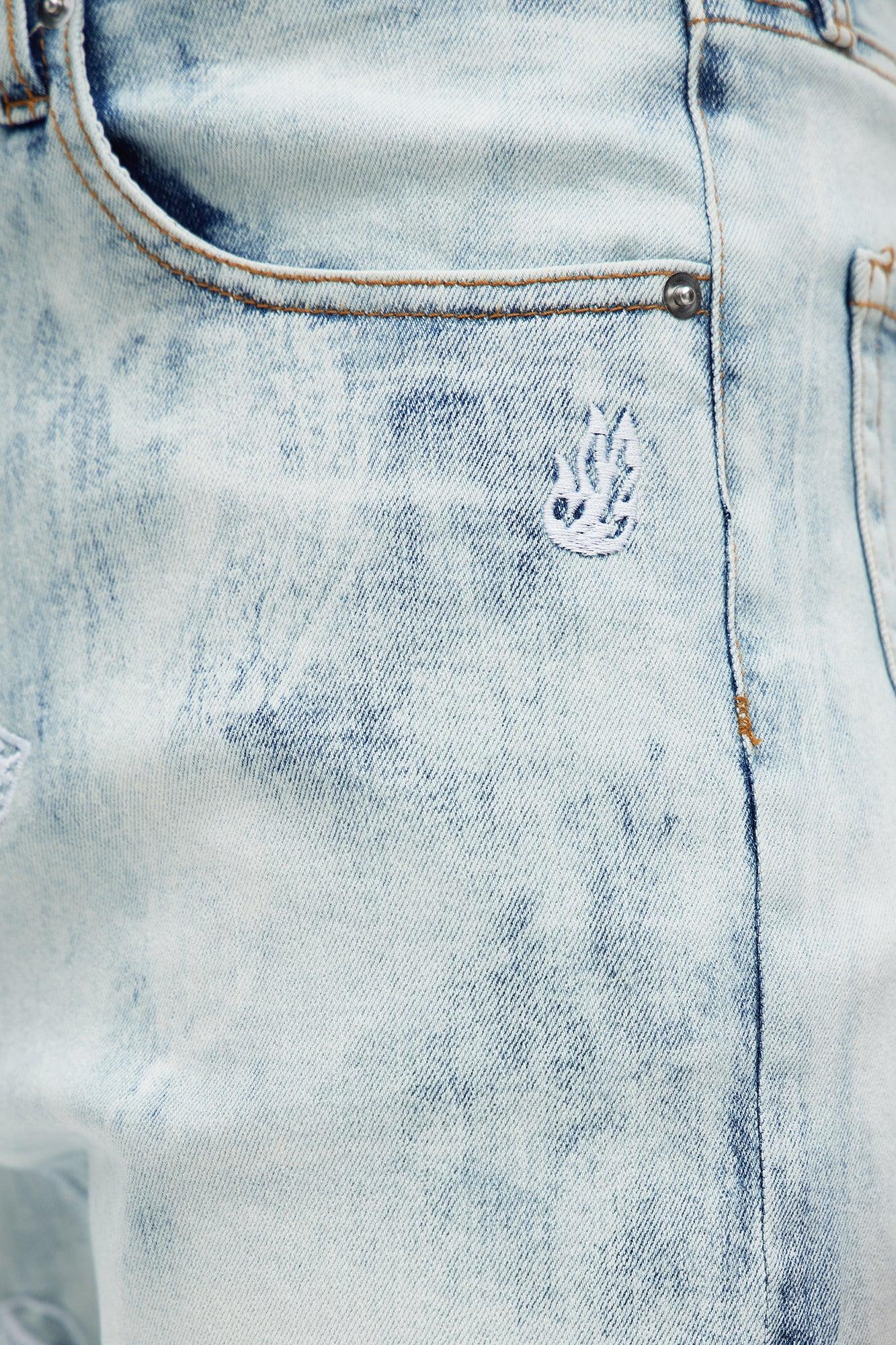 Skinny Fade Embroidered Bleached Jeans - Light Wash Male Product Image