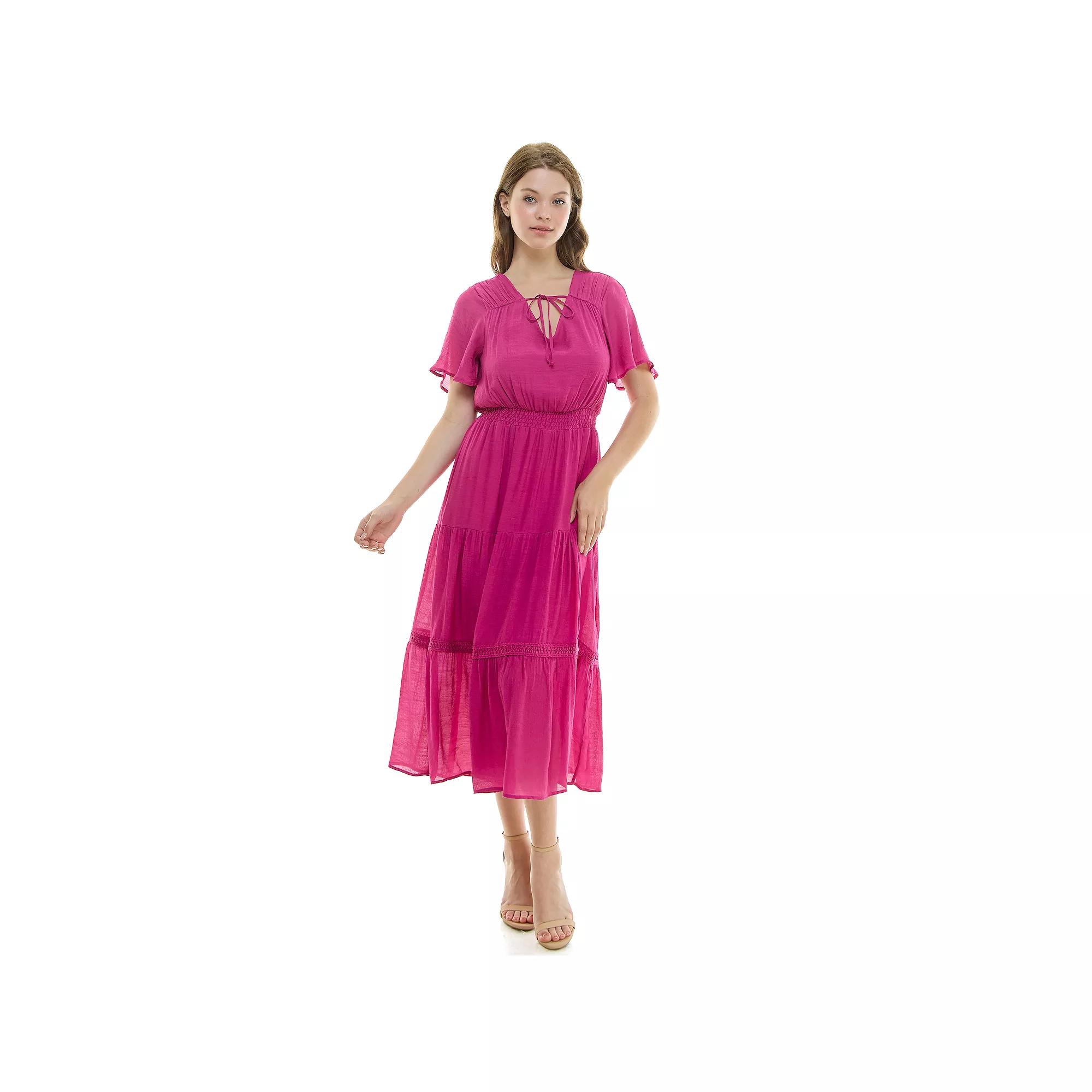 Women's Luxology Tie-Front Tiered Midi Gauze Dress,  Product Image
