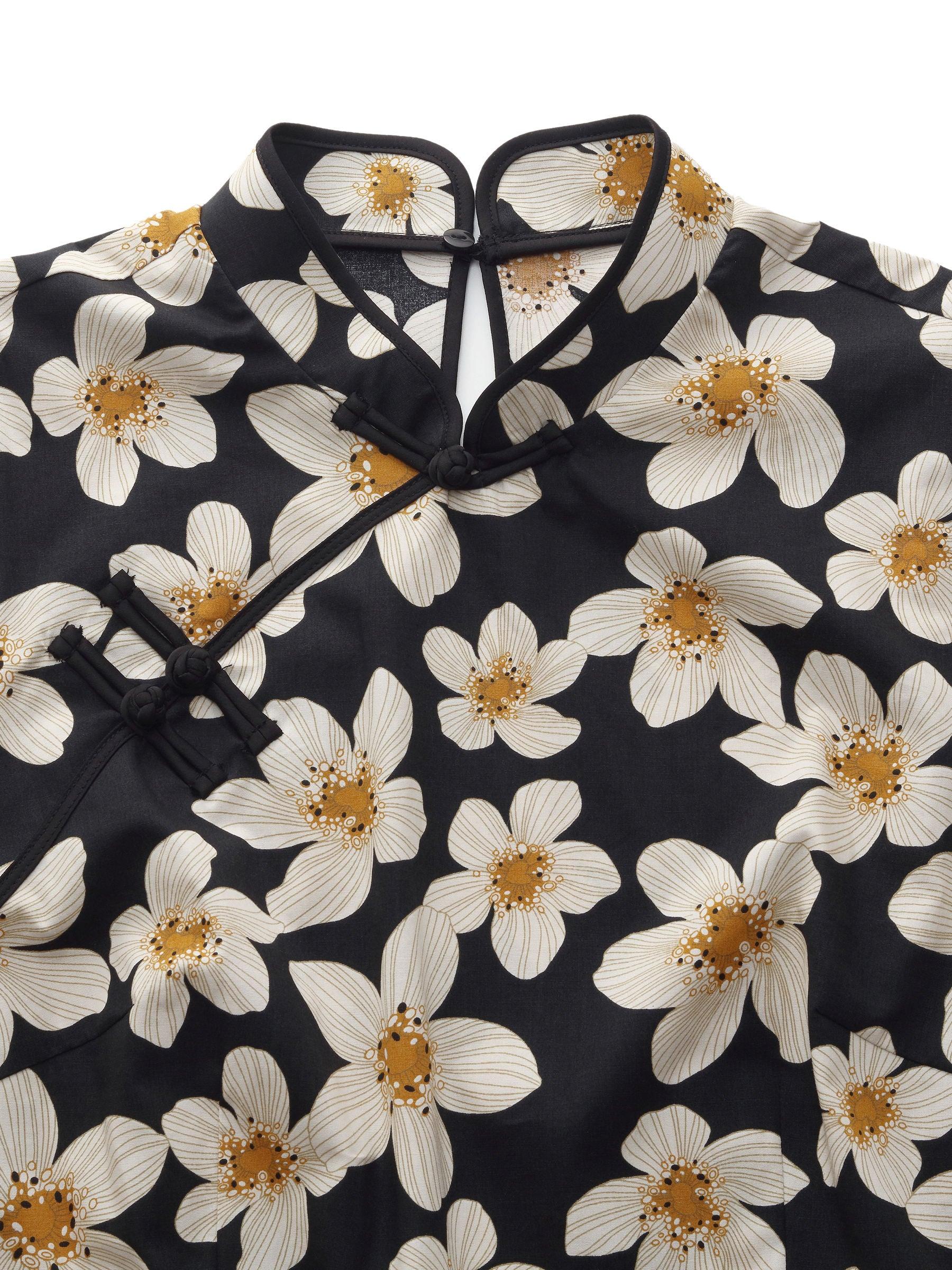 Cotton Floral Print Women Qipao Mini Dress Product Image