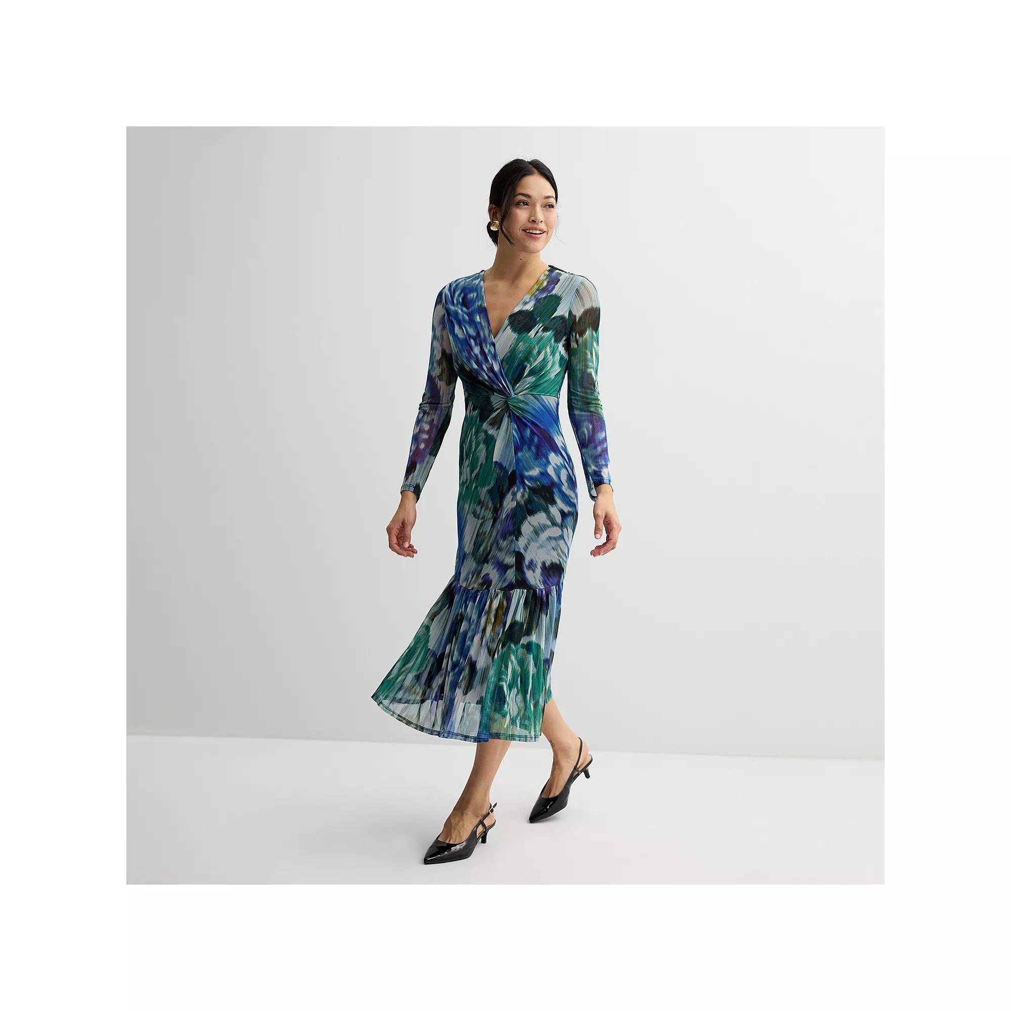 Women's Maison Tara Knot Waist Mesh Midi Dress, Size: 16, Blue Team Product Image