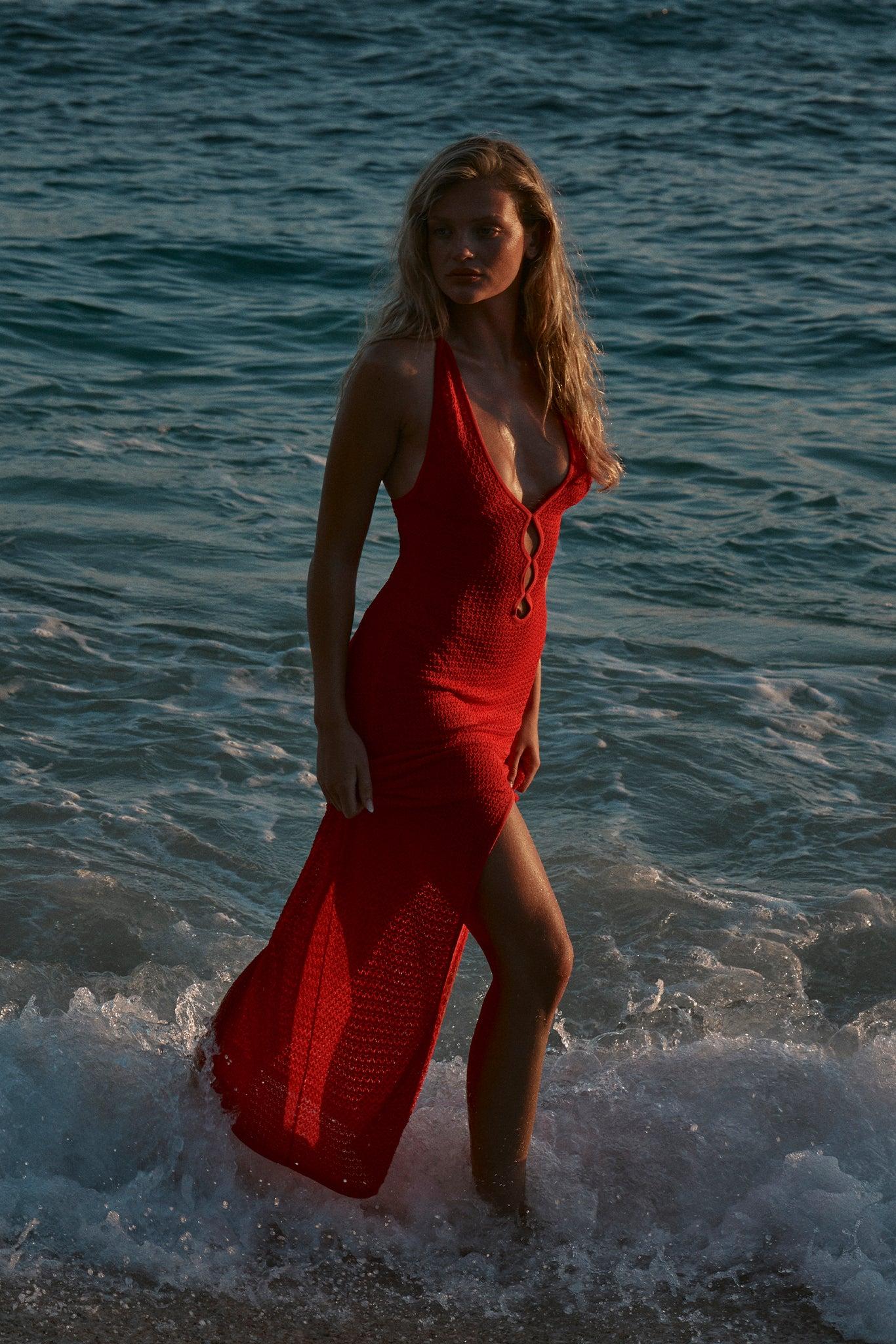 Ramatuelle Dress - Chili Pepper Lace Crochet Product Image