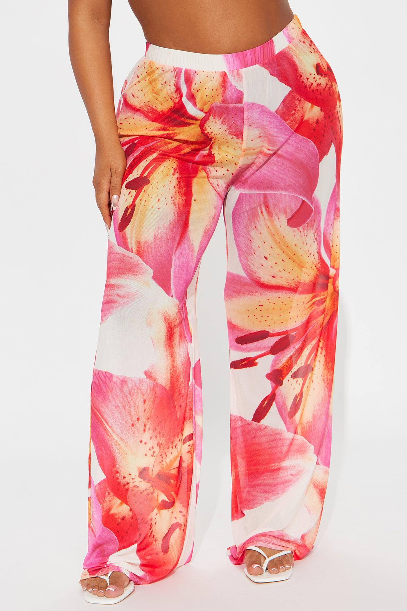 Isabella Floral Mesh Wide Leg Pant - Pink/combo Product Image