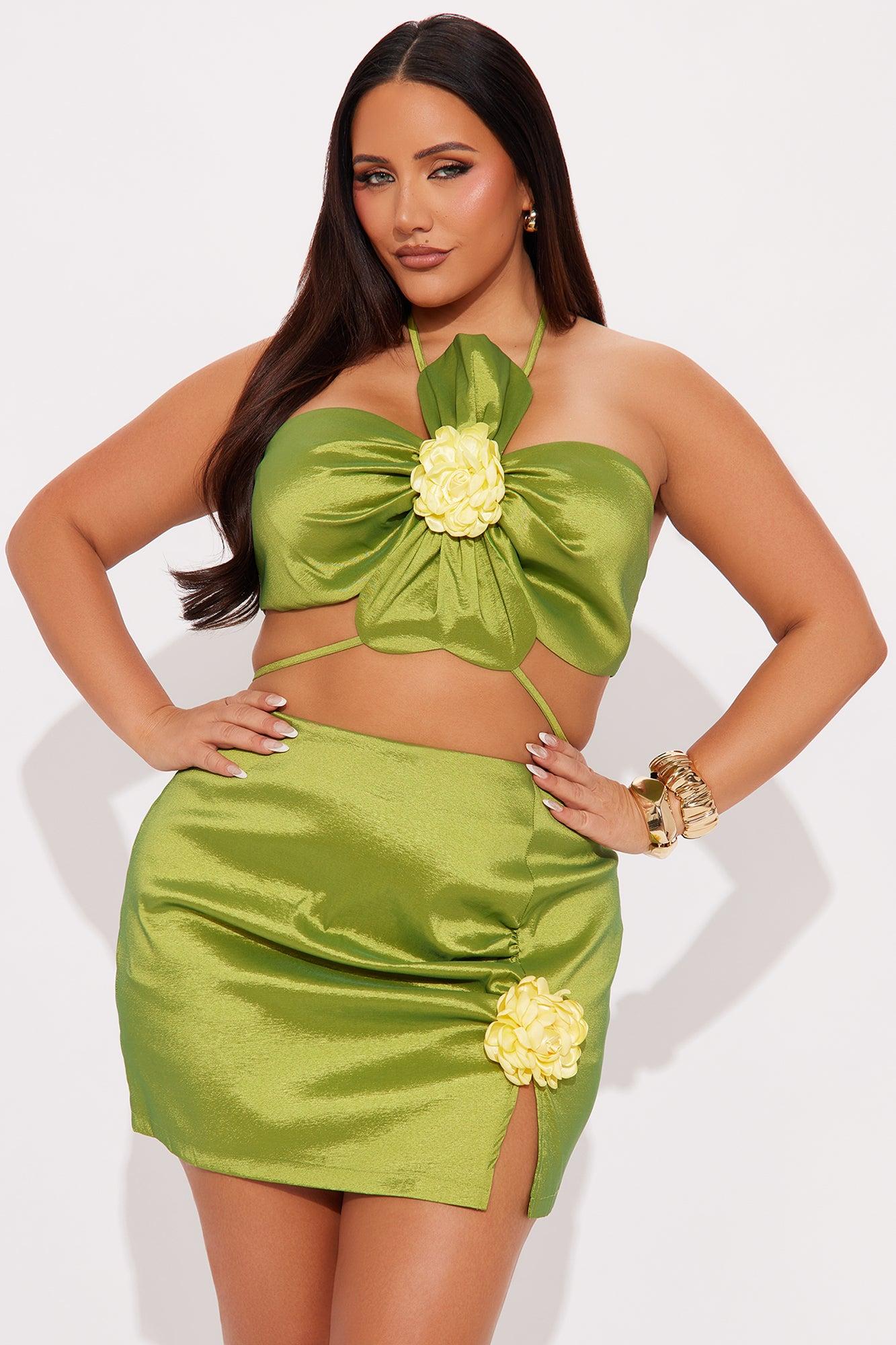 Blossom Burst Vacation Halter Skirt Set - Chartreuse Product Image