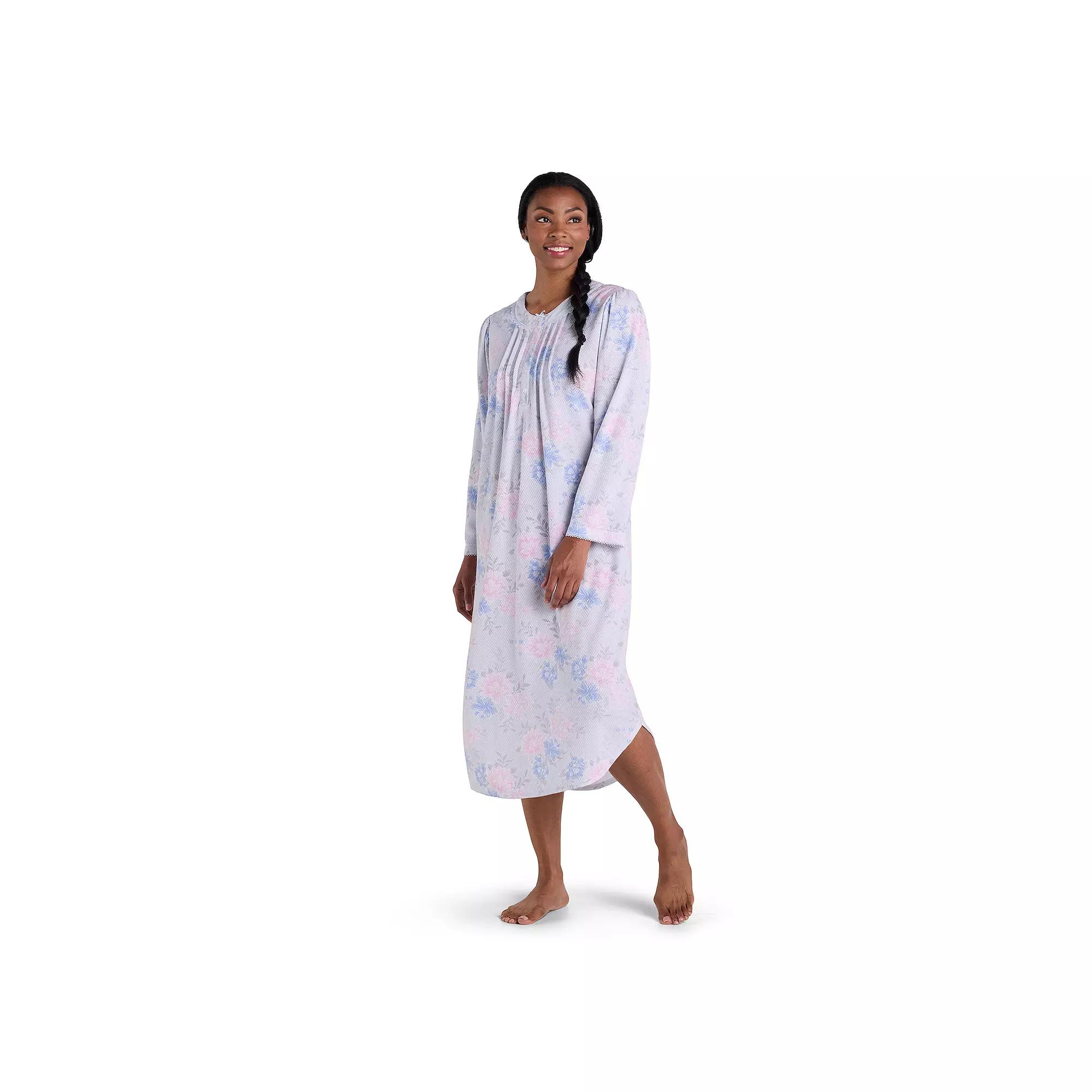 Women's Miss Elaine Essentials Honeycomb Long Gown, Size: Small, Blue Floral Product Image