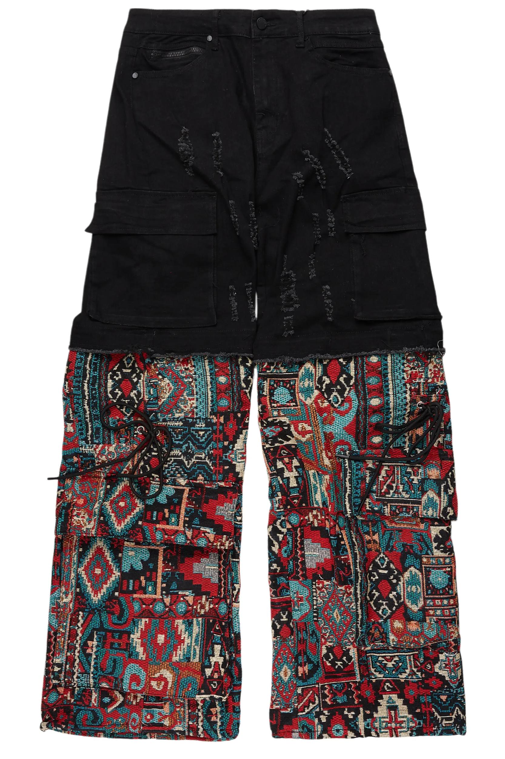 Baatar Jet Black Tapestry Baggy Fit Jean Male Product Image