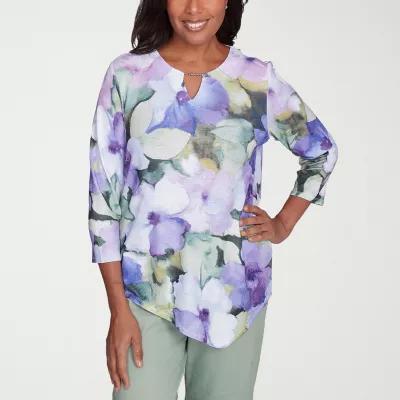 Alfred Dunner Santa Fe Womens Crew Neck 3/4 Sleeve Stretch Fabric T-Shirt Product Image