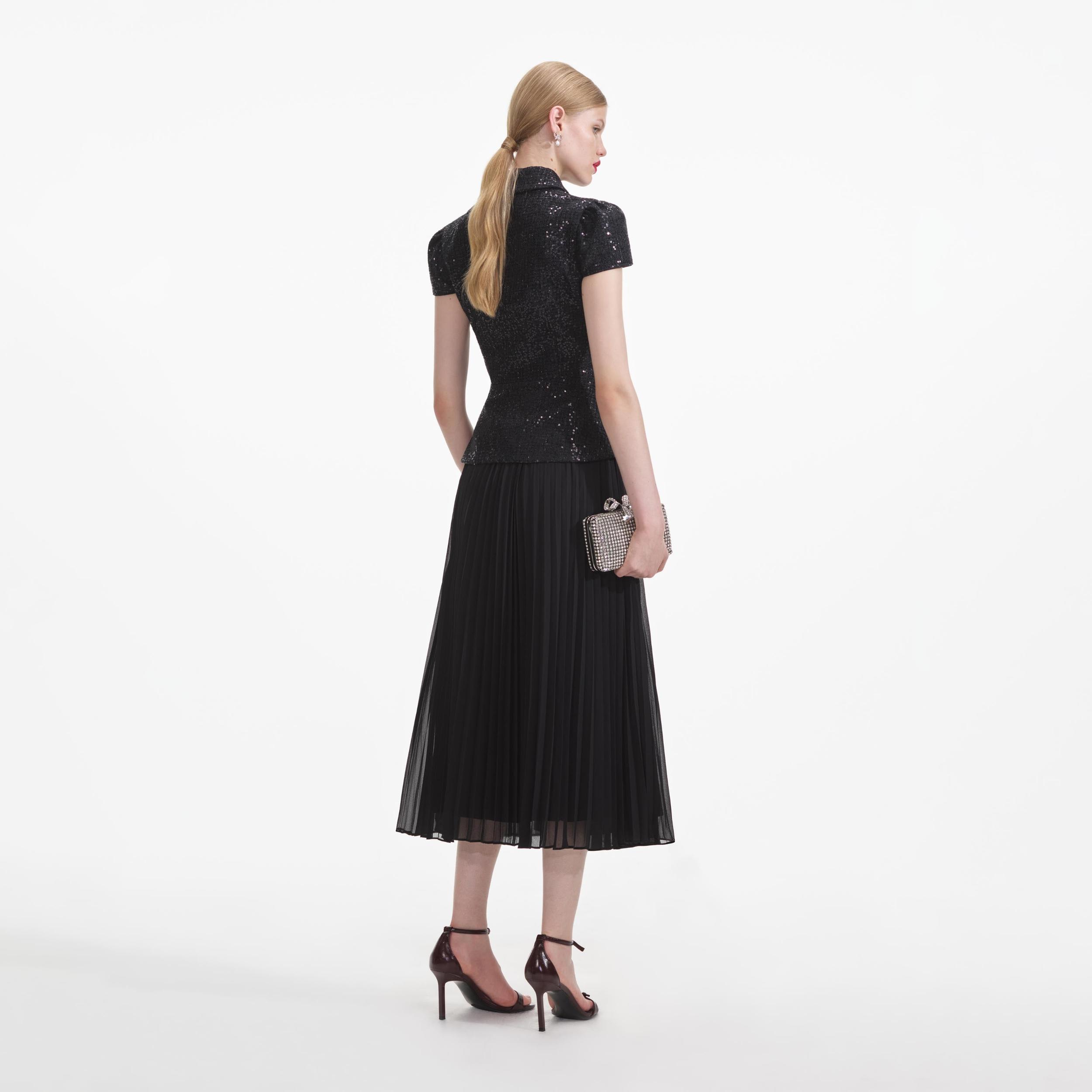 Black Boucle Bow Midi Dress Product Image