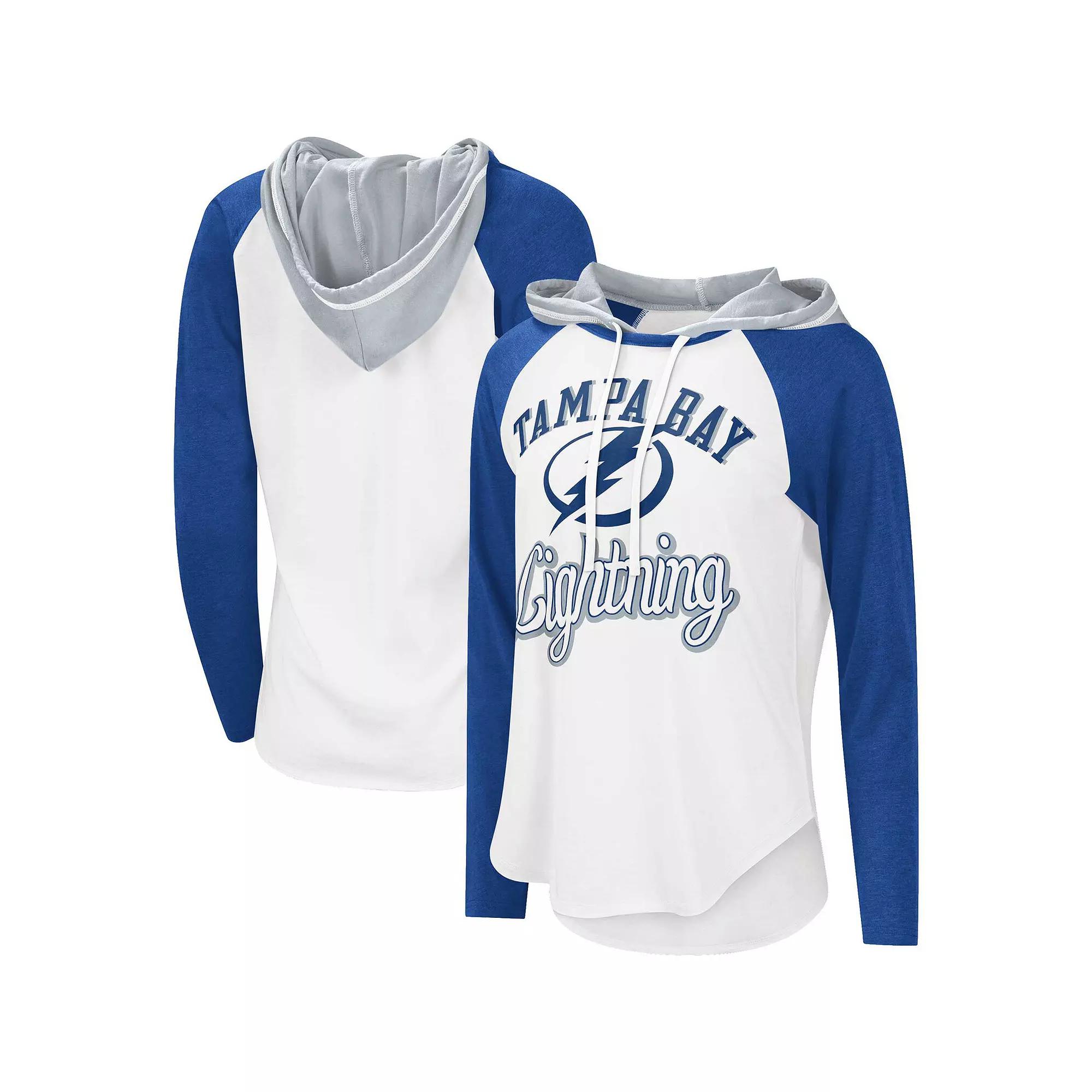 Women's G-III Sports by Carl Banks White/Blue Tampa Bay Lightning MVP Raglan Lightweight Hooded T-Shirt, Size: XL, Lgh White Product Image