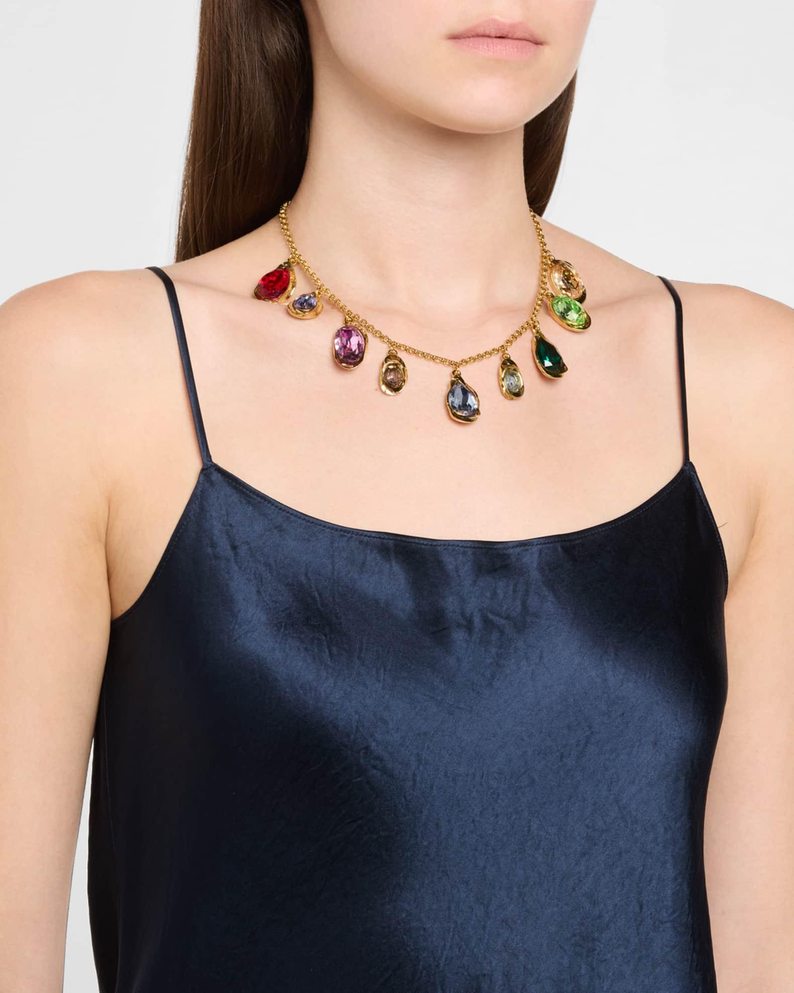 Multi-Color Pear-Cut Crystal Chain Necklace  Product Image