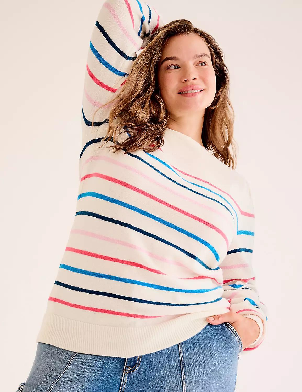 Boatneck Puff-Sleeve Stripe Sweater Product Image