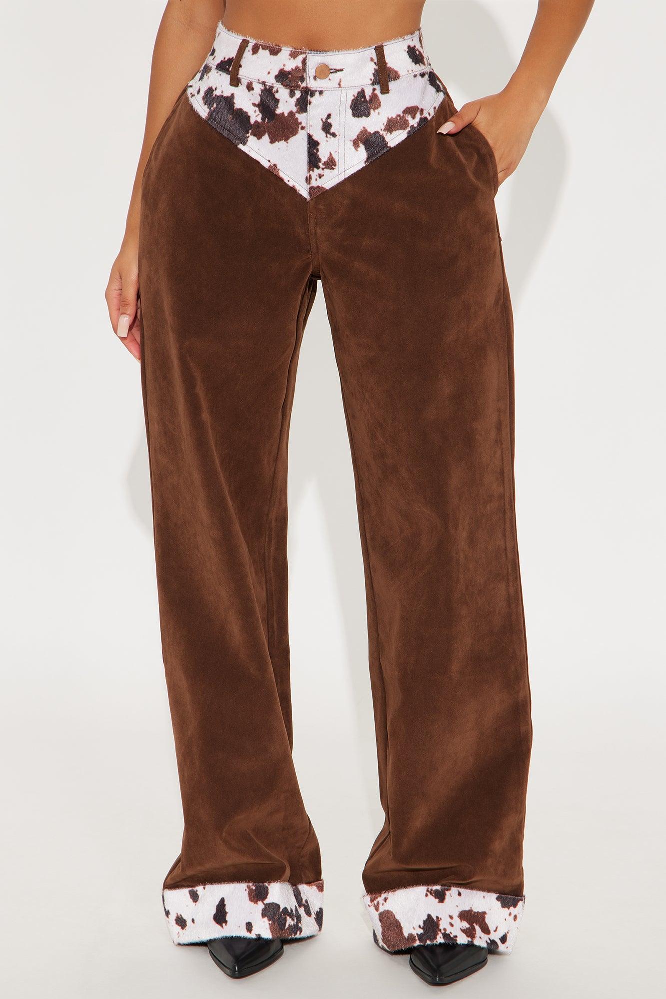 Saddle Up Faux Suede Wide Leg Pant - Brown/combo Female Product Image