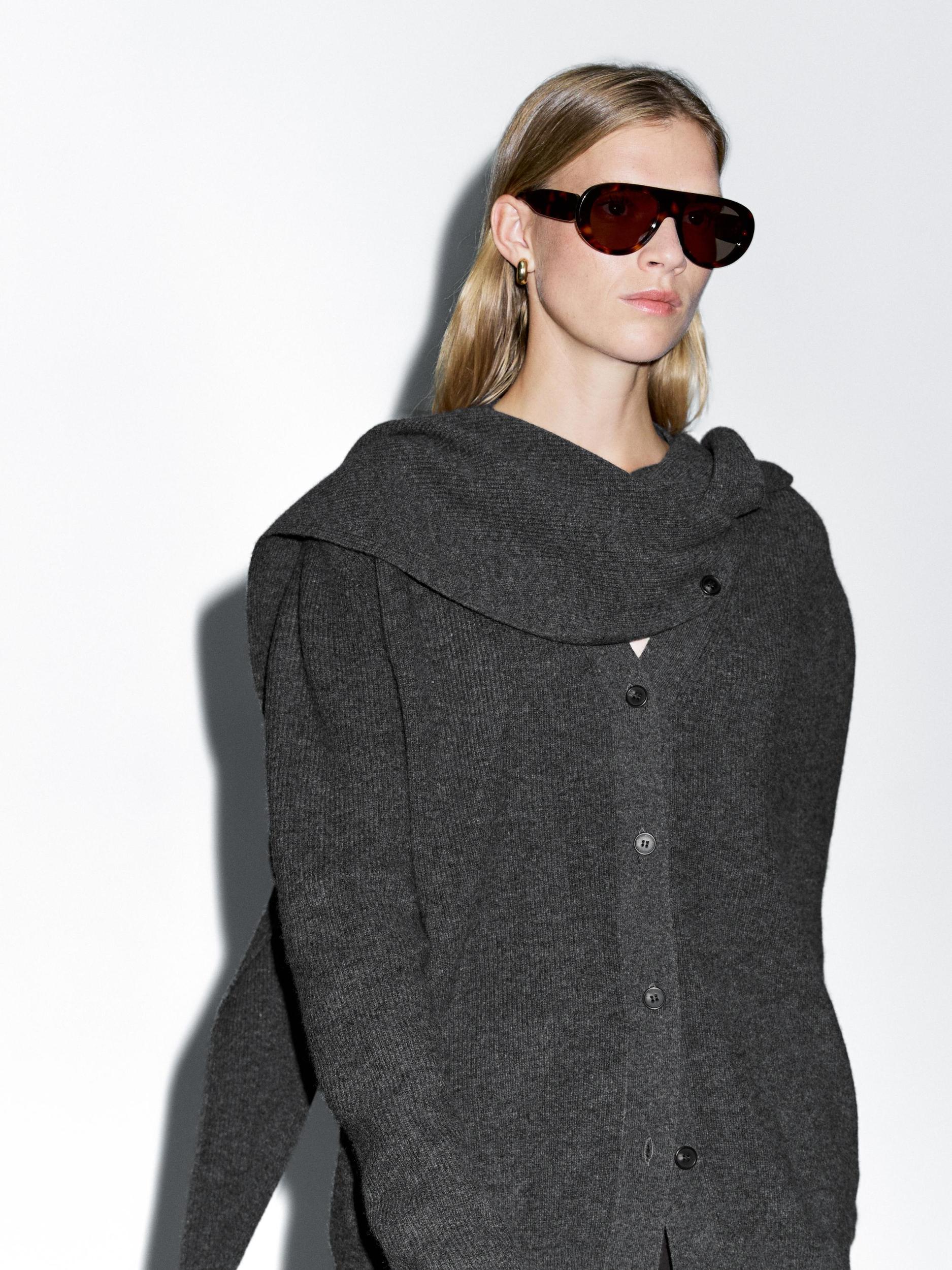 100% wool cardigan with scarf detail Product Image