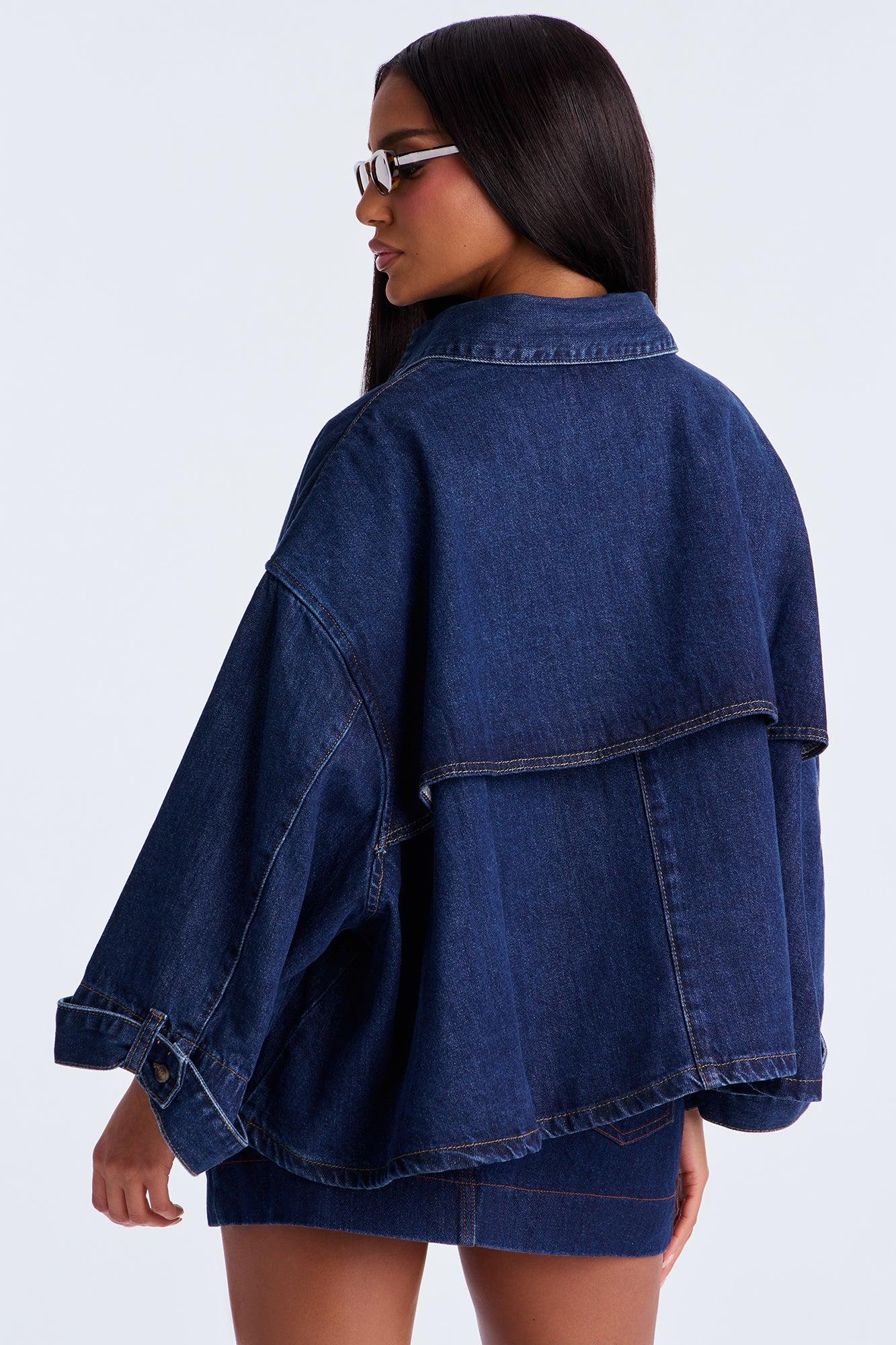 Lady In Waiting Denim Trench Coat - Dark Wash Female Product Image