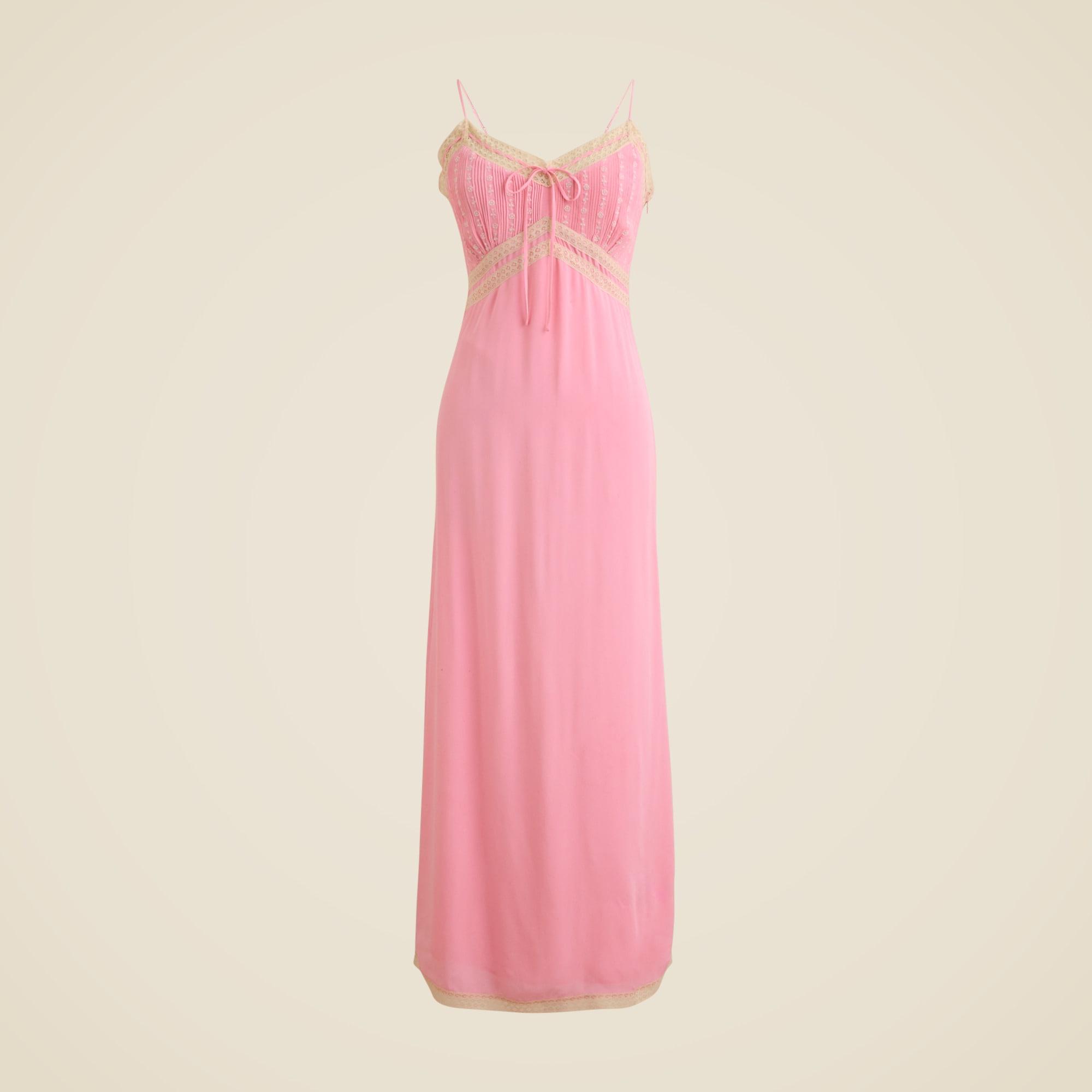 Pintuck lace-trim slip dress in crepe de chine Product Image