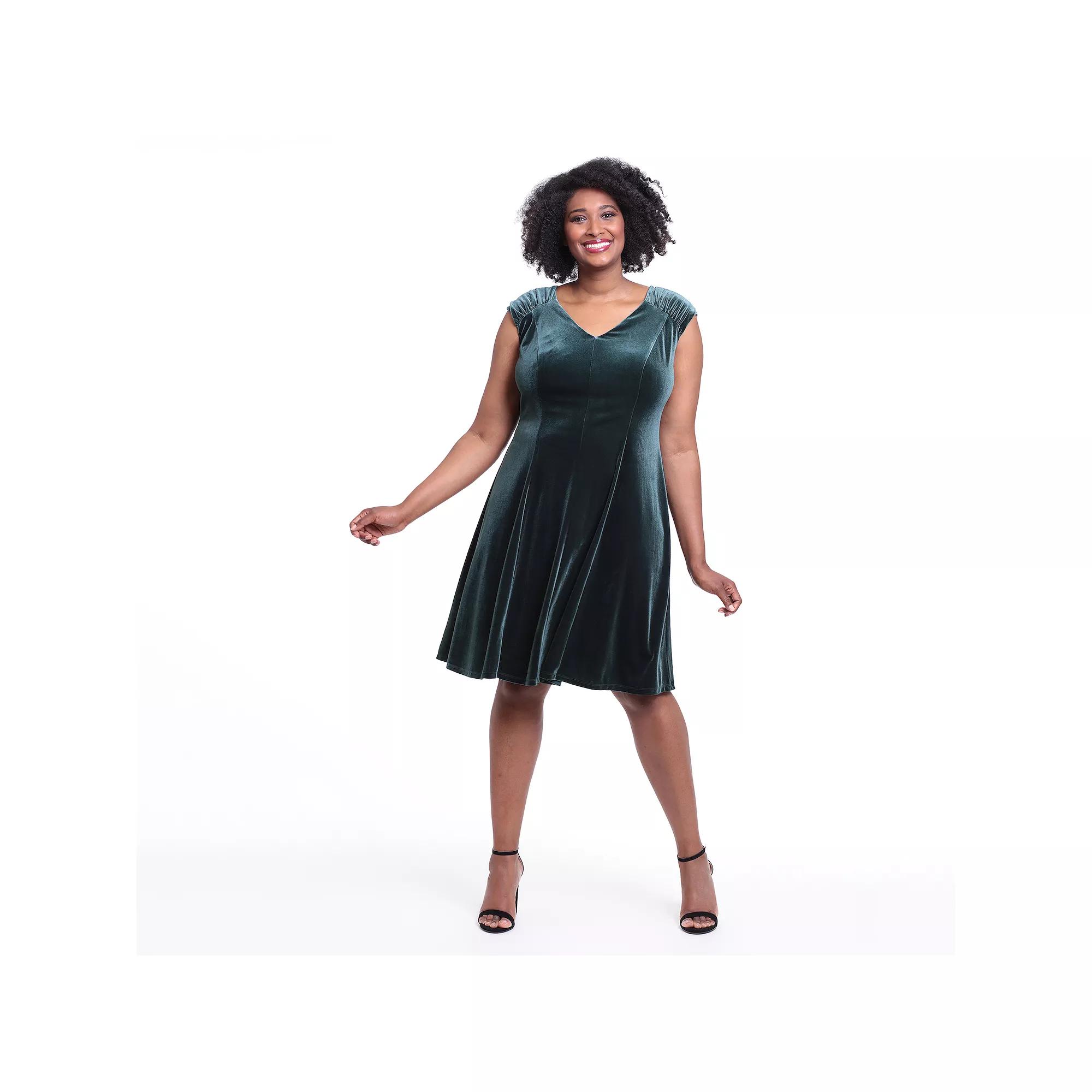 Plus Size London Times V-Neck Fit & Flare Dress, Womens Product Image