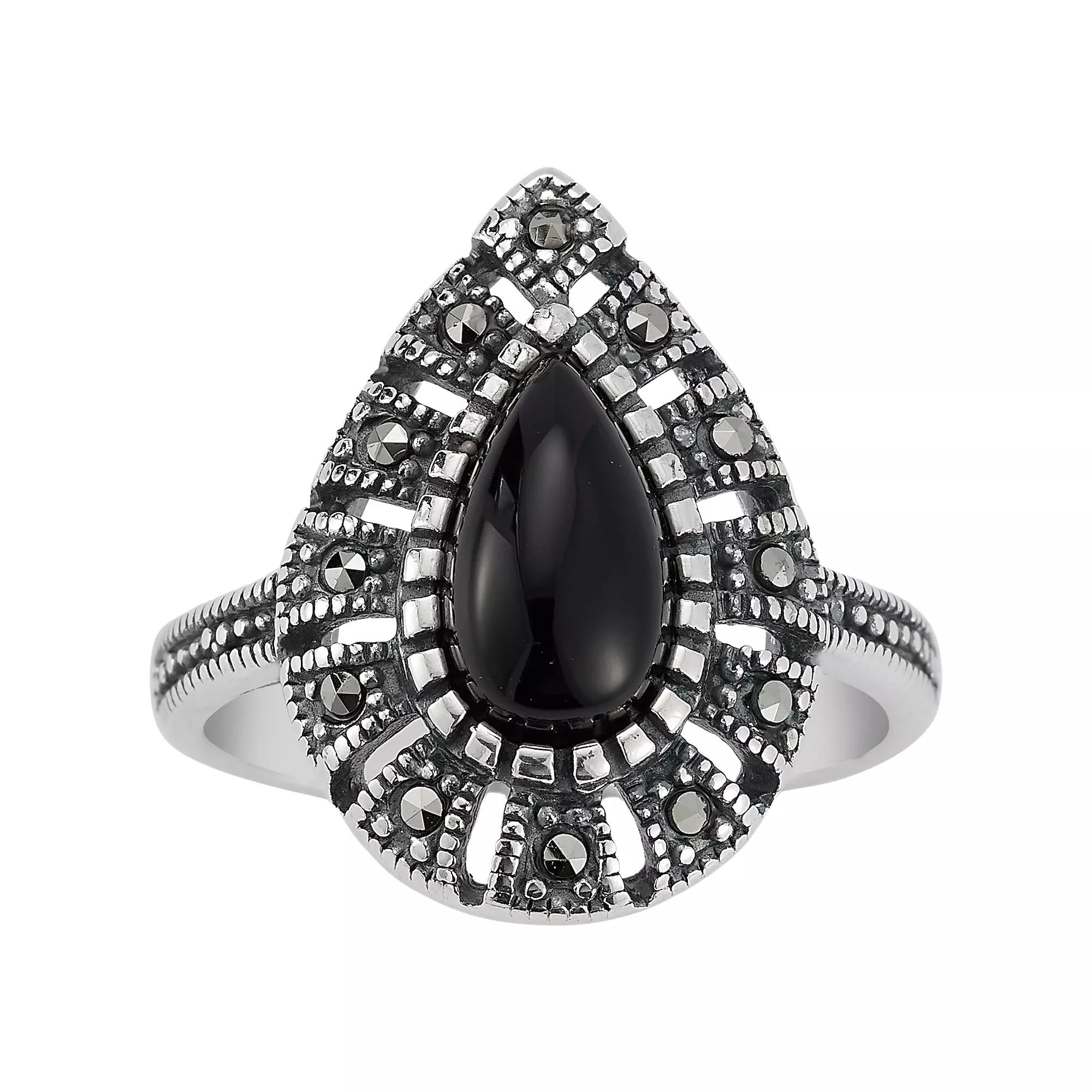 Sunkissed Sterling Sterling Silver Oxidized Black Onyx & Cubic Zirconia Ring, Women's, Size: 5, Silver Tone Product Image