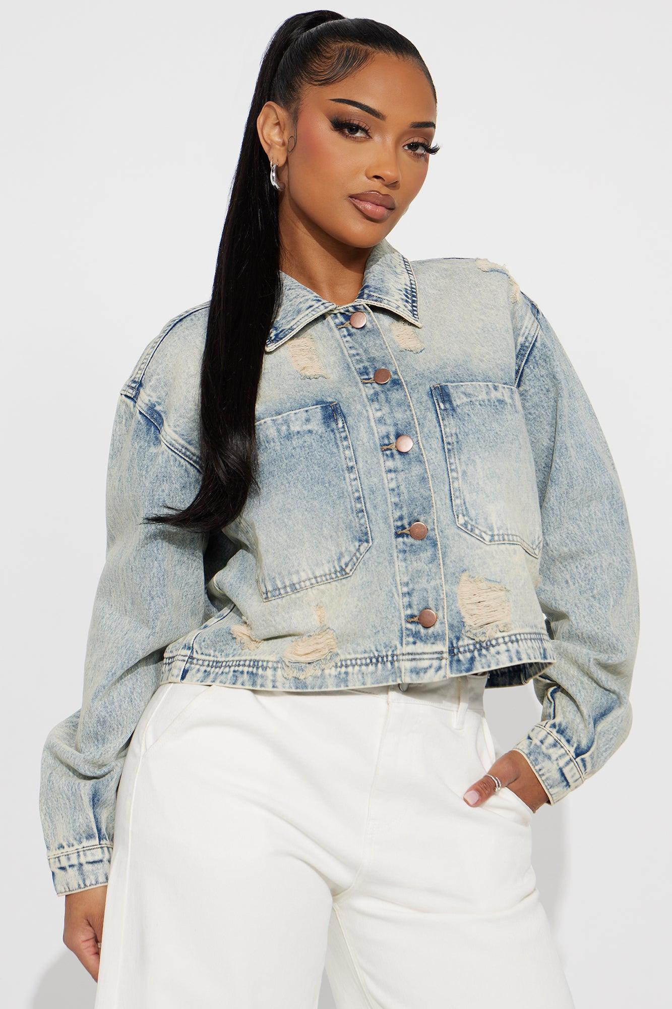 Free Spirit Distressed Denim Jacket - Medium Wash Product Image