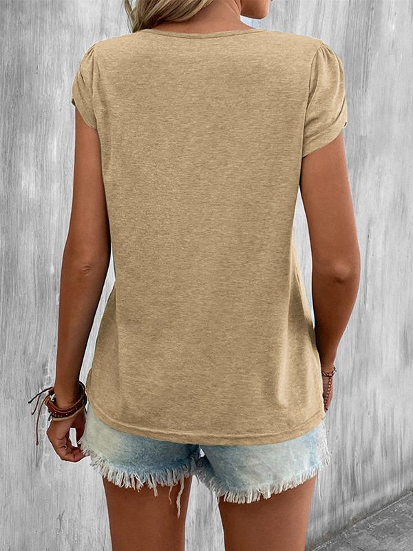 Loose Short Sleeves Solid Color V-Neck T-Shirts Tops Product Image