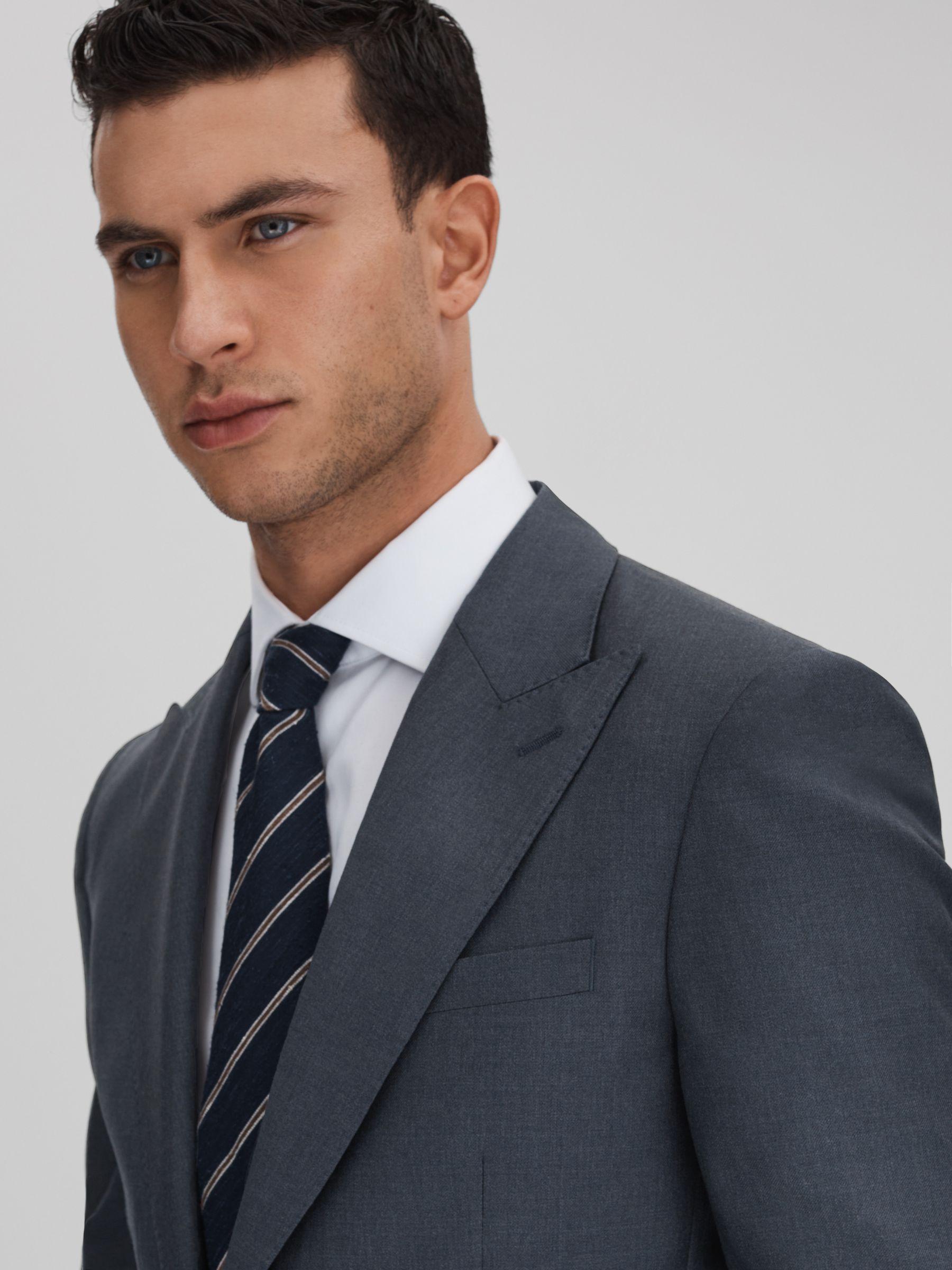 Slim Fit Single Breasted Wool Blazer in Airforce Blue Product Image