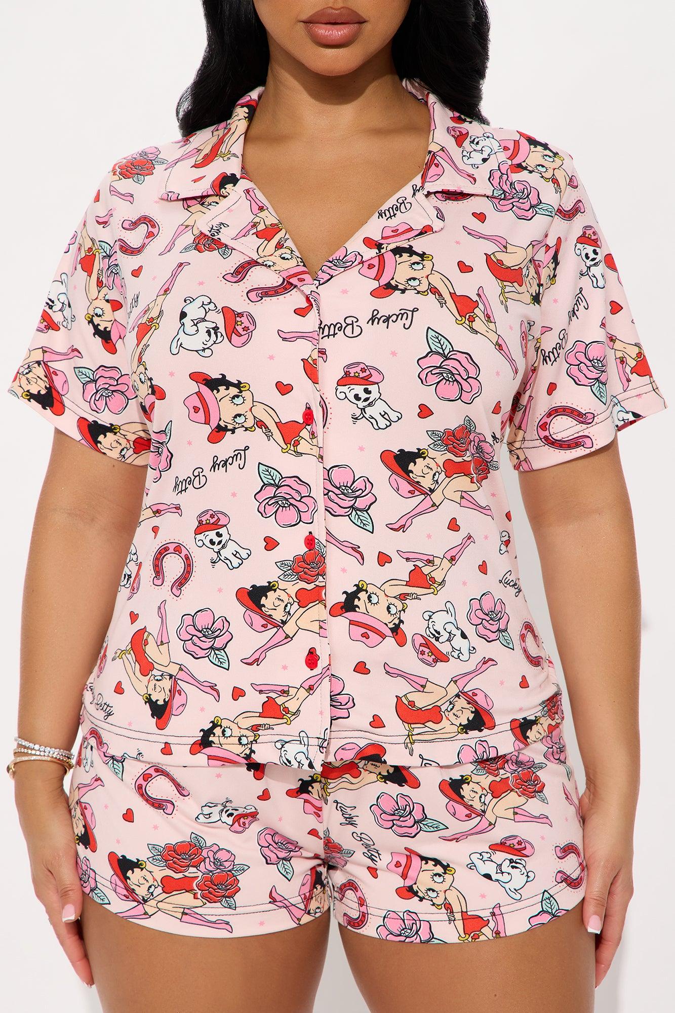 Betty Boop Lucky Cowgirl PJ Short Set - Pink/combo Female Product Image