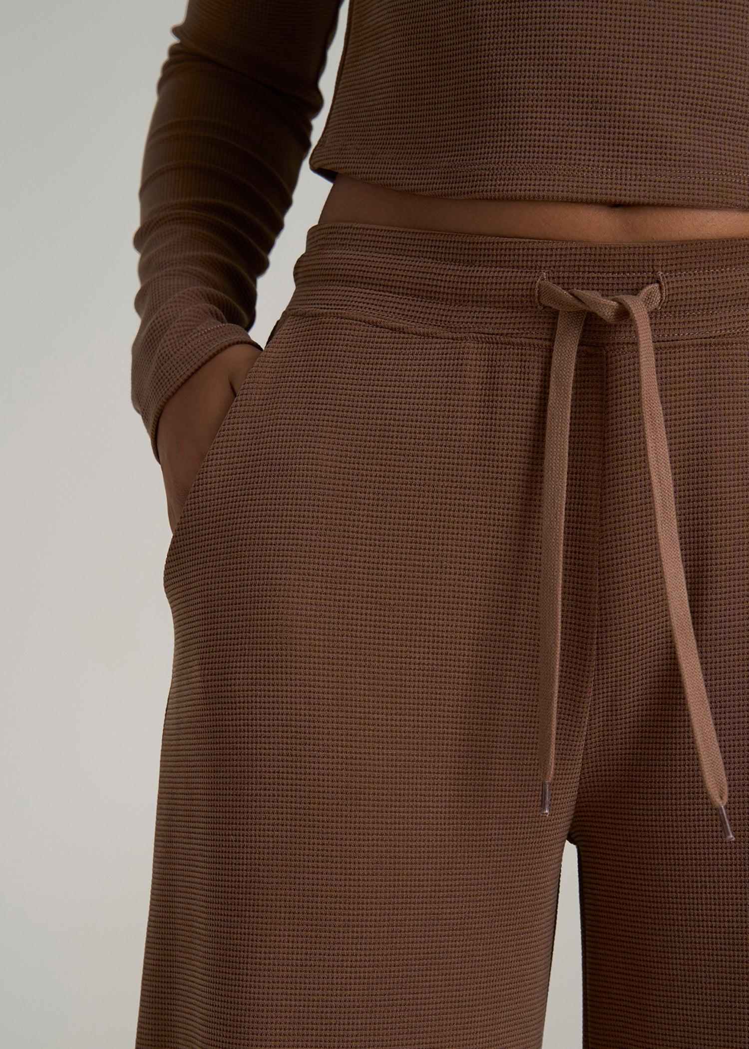 Mid-Rise Waffle Wide-Leg Pants for Tall Women in Otter Brown Product Image