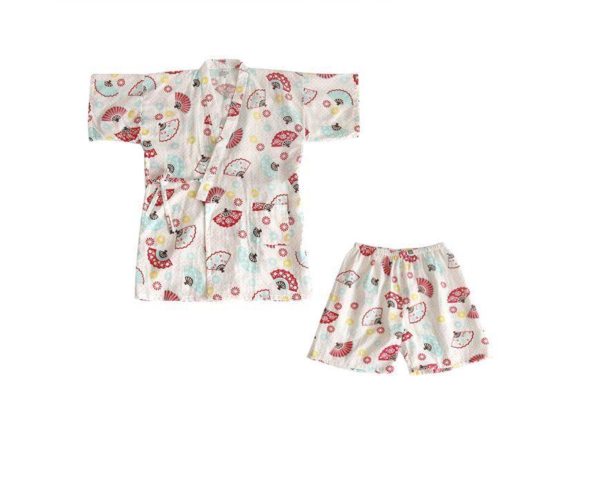 Pajama Set: Elbow-Sleeve Print Kimono Top + Lounge Shorts Product Image