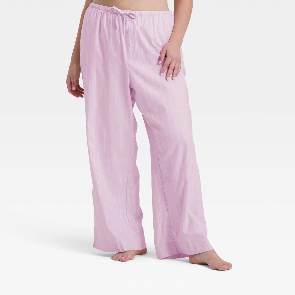 Women's Flannel Wide Leg Pajama Pants - Wild Fable™ Purple Stripe 1X Product Image