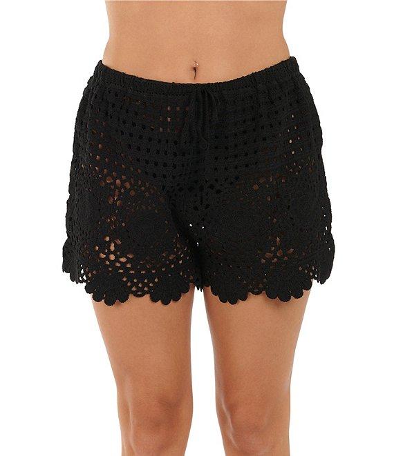 Citrus Crochet Elastic Waist Scalloped Hem Pull-On Swim Cover-Up Shorts Product Image