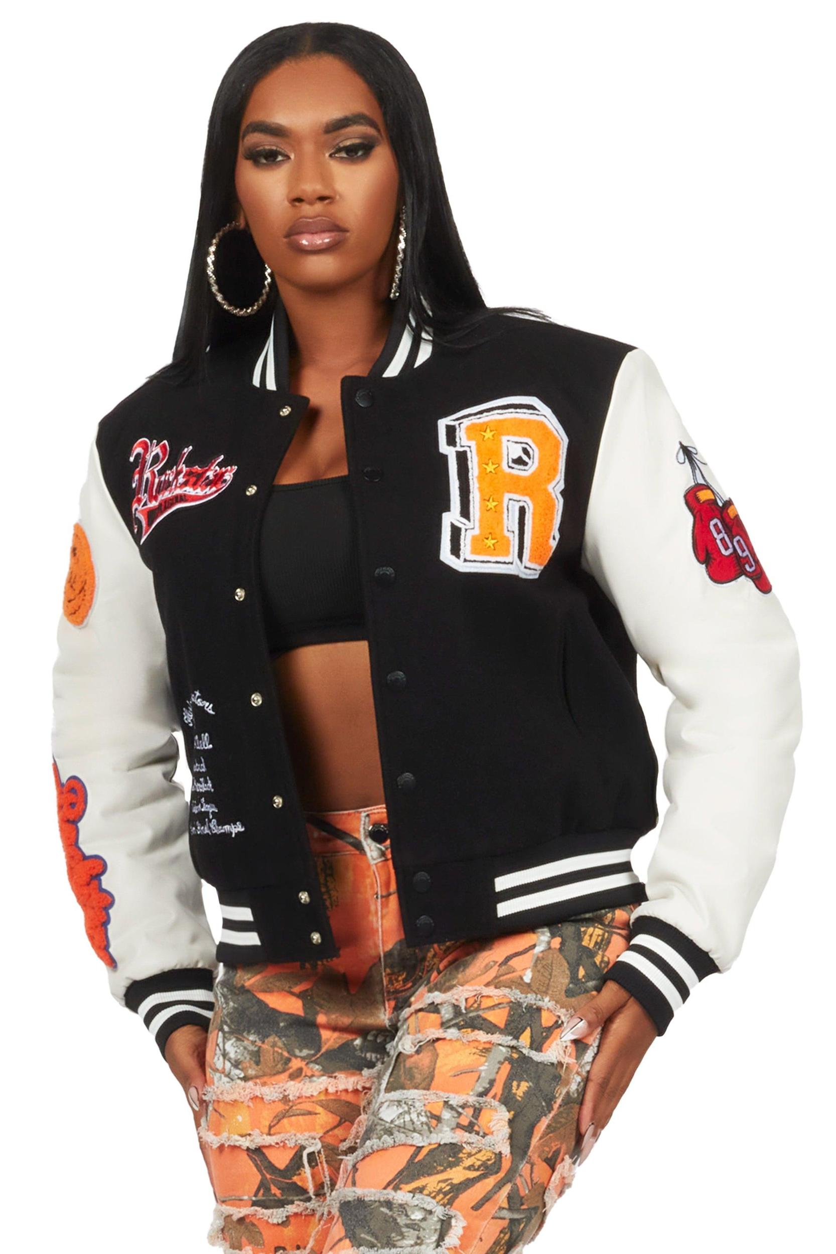 Rosalind Black Oversized Varsity Jacket Female Product Image