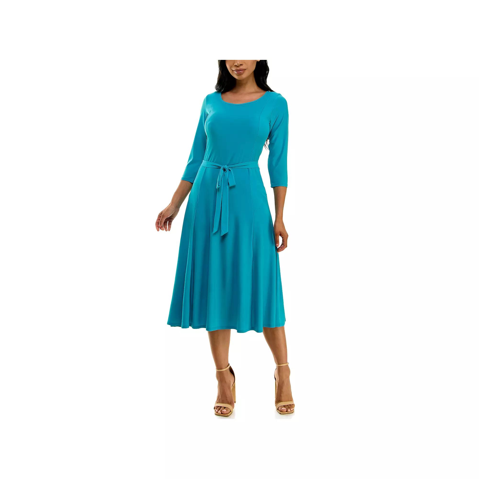 Women's Nina Leonard Sylvia Midi Dress With Belt Sash,  Product Image