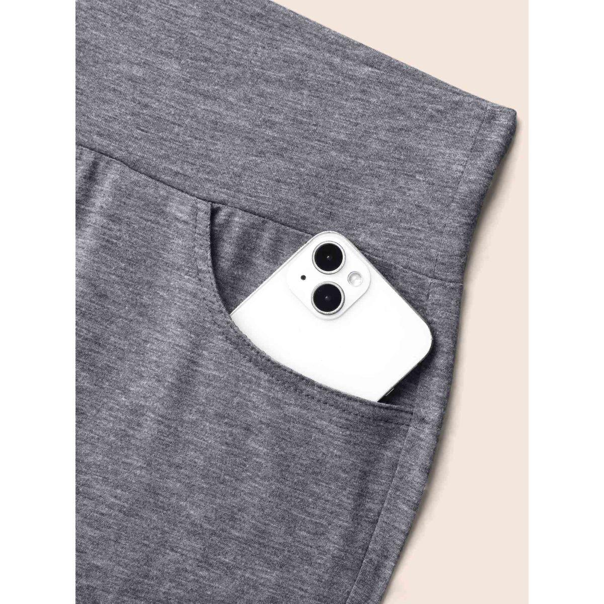 Plus Size Stretchy-Waist Heather Texture Flared Pants Women DarkGray Elegant Medium stretch Bootcut Mid Rise Everyday Leggings BloomChic 22-24/3X Product Image