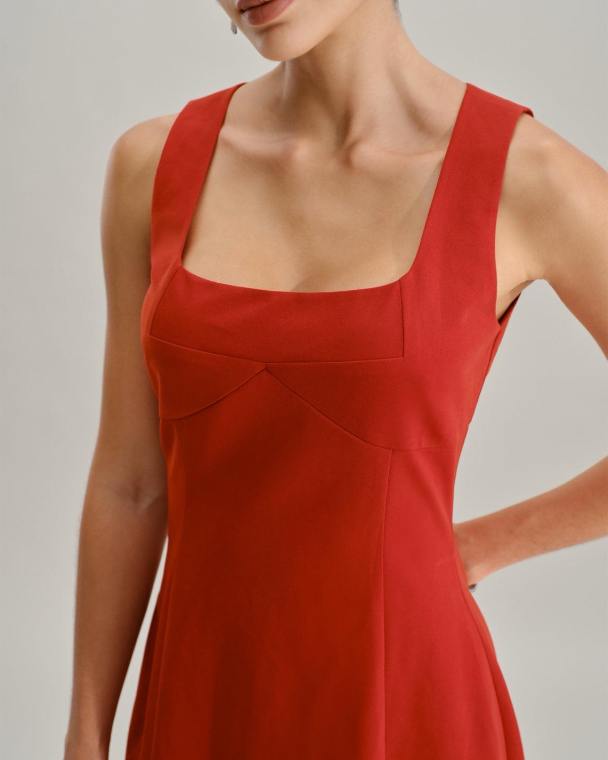 Red Square Neck A-Line Mini Dress Product Image