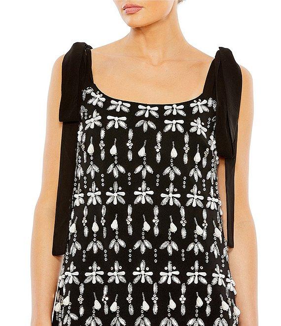 Mac Duggal Scoop Neck Bow Shoulder Embellished Crepe Shift Dress Product Image