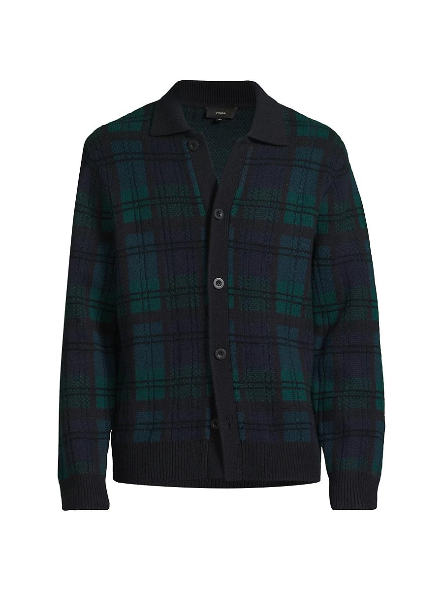 Mens Plaid Wool-Cashmere Collar Cardigan Product Image