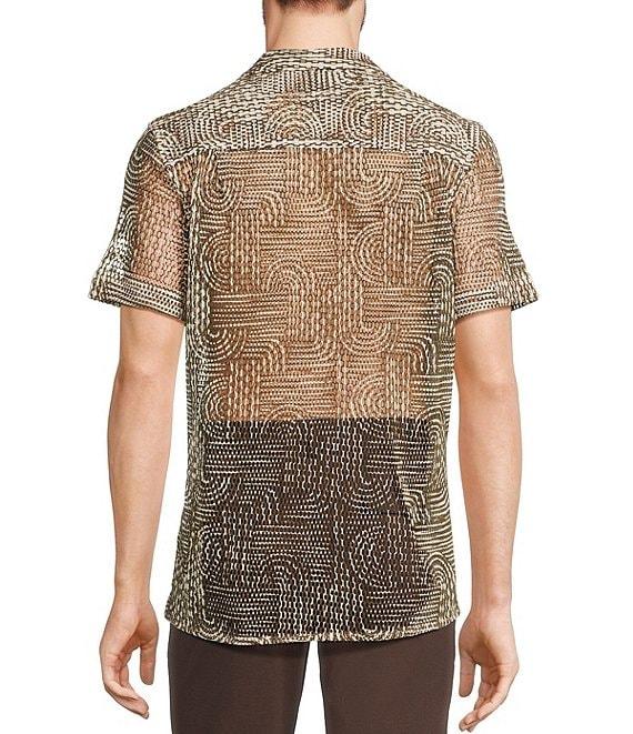 Murano Crocodile World Collection Open Weave Line Print Camp Collar Woven Shirt Product Image