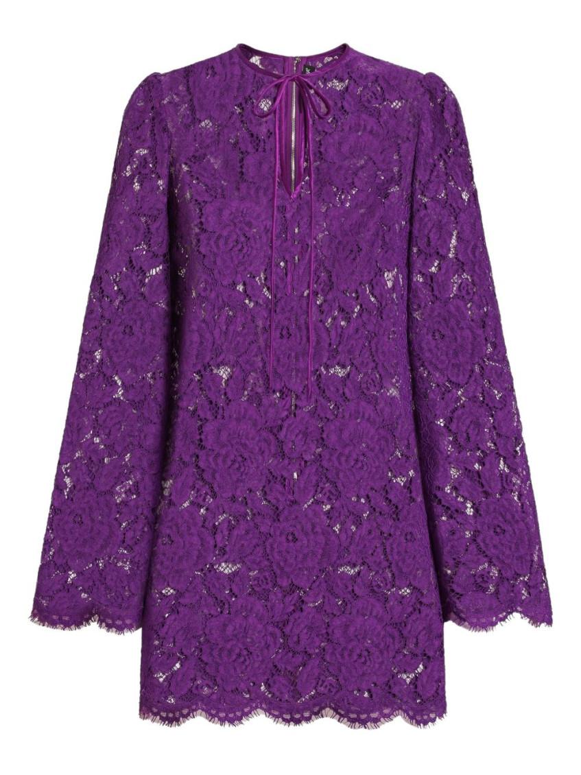 DOLCE & GABBANA Cordonetto Lace Short Dress In Purple Product Image