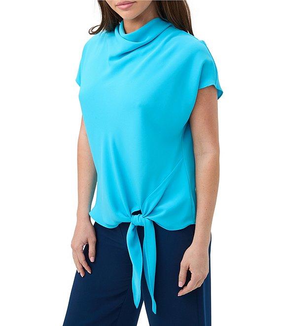 Trina Turk Bisque High Cowl Neck Short Sleeve Tie Front Top Product Image