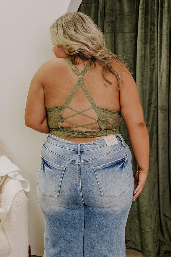 The Juliette Racerback Lace Bralette in Olive Curves Product Image