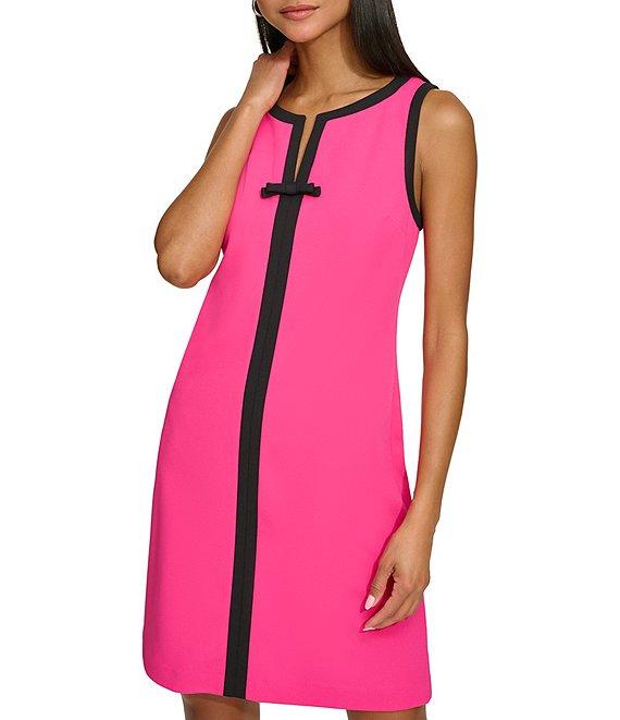 KARL LAGERFELD PARIS Stretch Scuba Crepe Contrast Trim V-Neck Sleeveless Sheath Dress Product Image