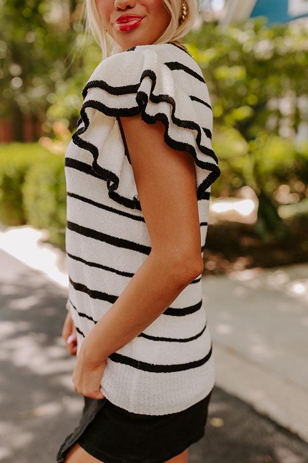 Sweet Charmer Knit Stripe Top in White Product Image